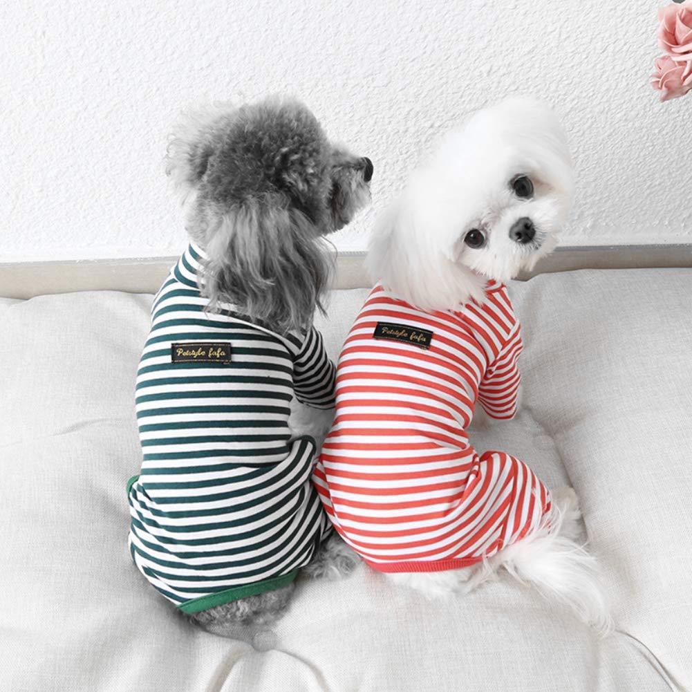 Hdwk&Hped Soft Cotton Dog Pajamas For All Seasons, Striped Pet Bottoming Jumpsuit For Small Dog Cat Puppy (#4, Striped Style - R