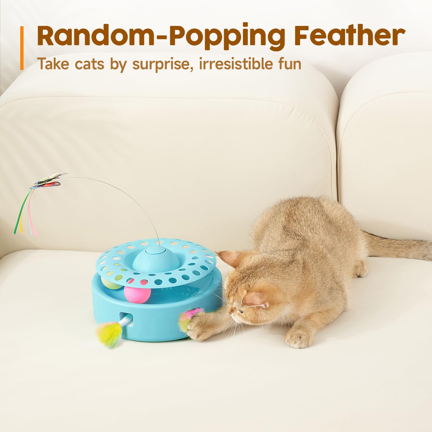 Potaroma Cat Toys 3-In-1 Automatic Interactive Kitten Toy, Fluttering Butterfly, Random Moving Ambush Feather, Track Balls, Dual