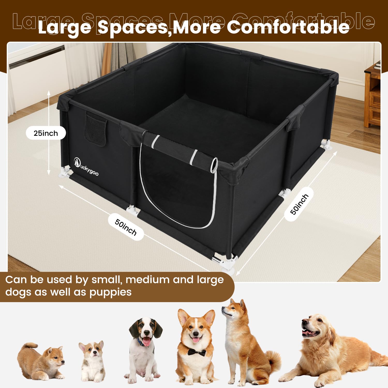 Duckygoo Whelping Box for Dogs - 50L*50W*25H Dog Whelping Play Pen for Puppies,Pet Whelping Box Overall 600D Oxford Fabric with