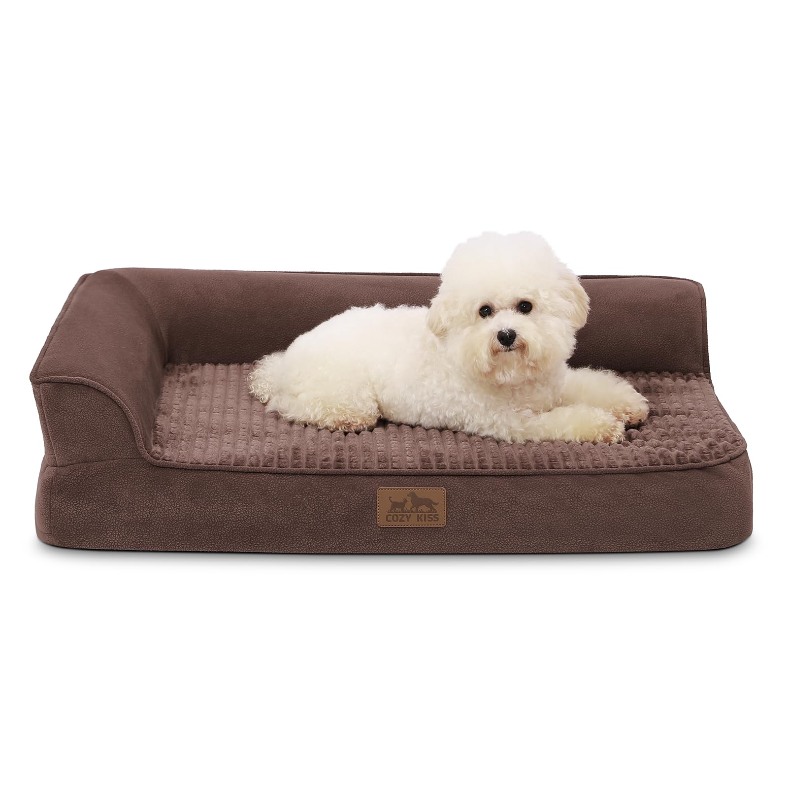 Cozy Kiss Orthopedic Dog Beds For Medium Size Dog, Pet Couch For Small Dog Cat, Supportive Foam Bolster Sofa With Waterproof Lin