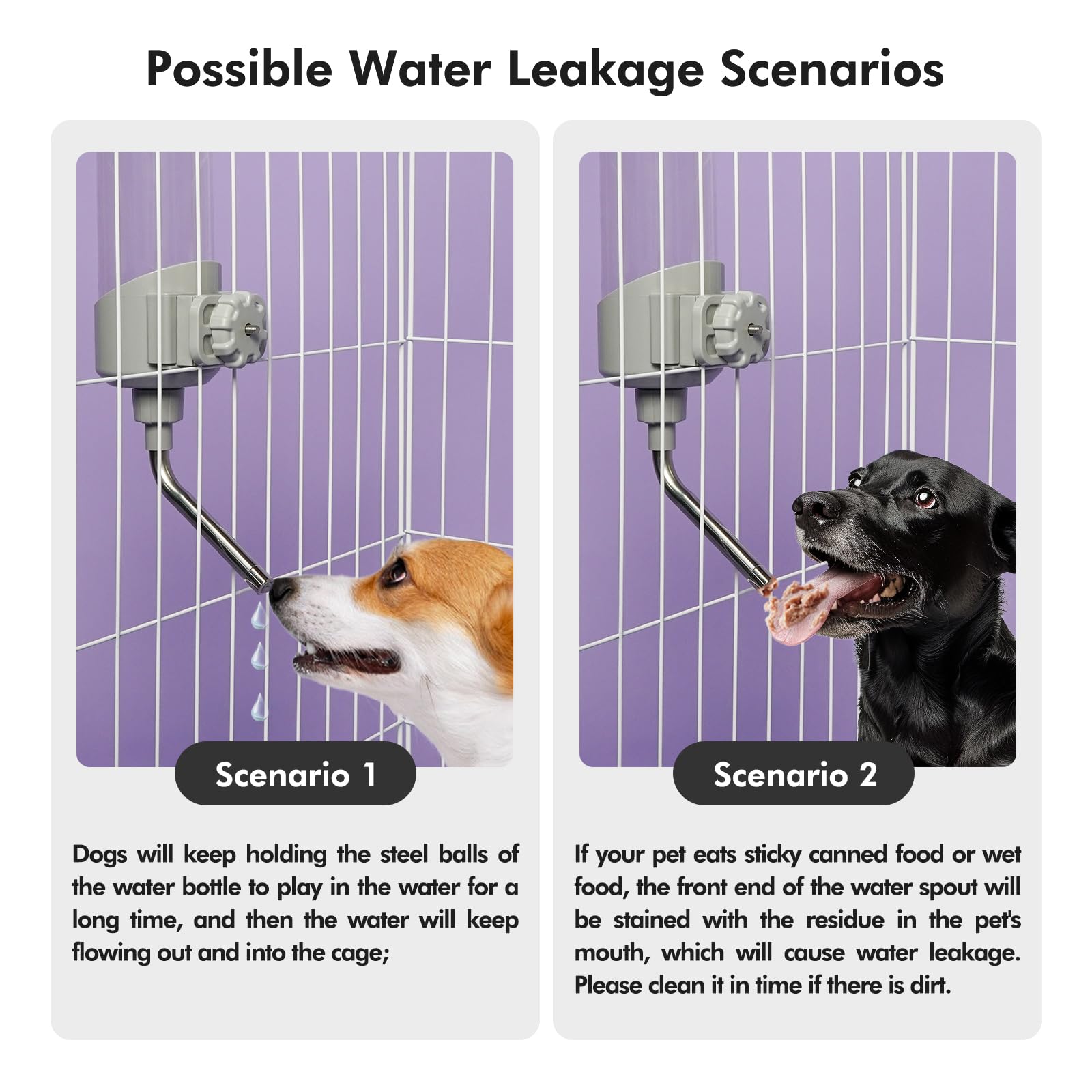 Vannon Top Fill Dog Water Dispenser For Cage, 23Oz Auto Feeding Crate Water Bottle For Dogs, Cats & Rabbits, Pet Nozzle Diameter