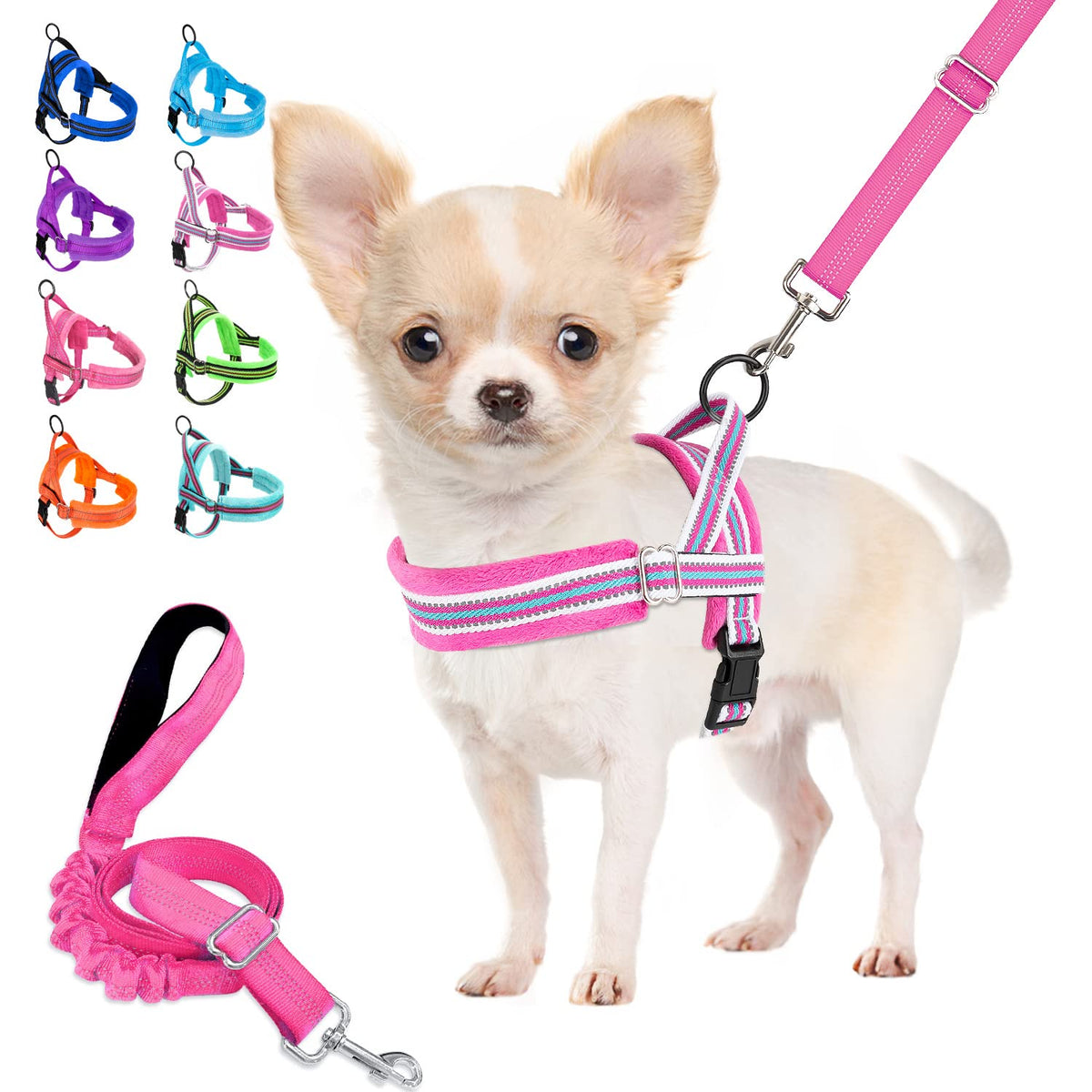 Lukovee Walking Dog Harness And Leash, Heavy Duty Adjustable Puppy Harness Soft Padded Reflective Vest Harness Anti-Twist 4Ft Pet Lead Quick Fit Lightweight For Small Dog Cat (X-Small, Fuschia)