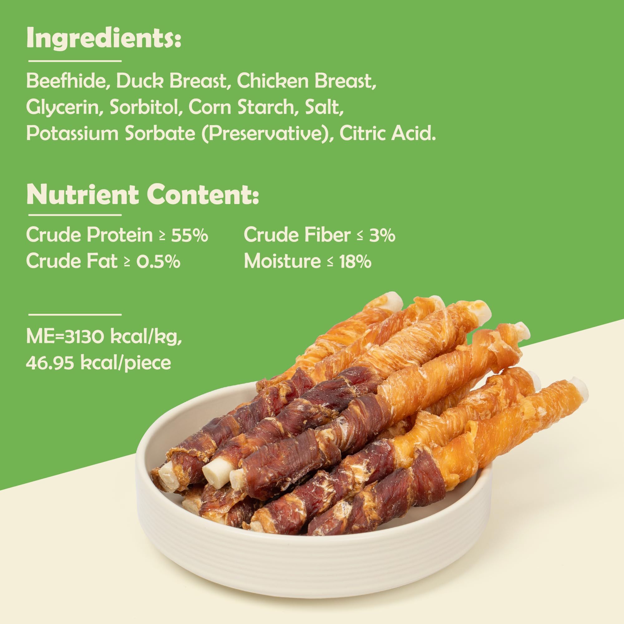 MON2SUN Dog Treats 5 Inch Double Flavor Chicken & Duck Wrapped Rawhide Sticks, Teeth Cleaning for Small Dogs, 21.16 oz (40 Count