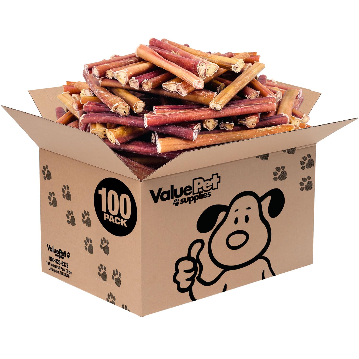 ValueBull Bully Sticks for Dogs, Thick 6 Inch, 100 Count Bulk Pack - All Natural Dog Treats, 100% Beef Pizzles, Single Ingredien