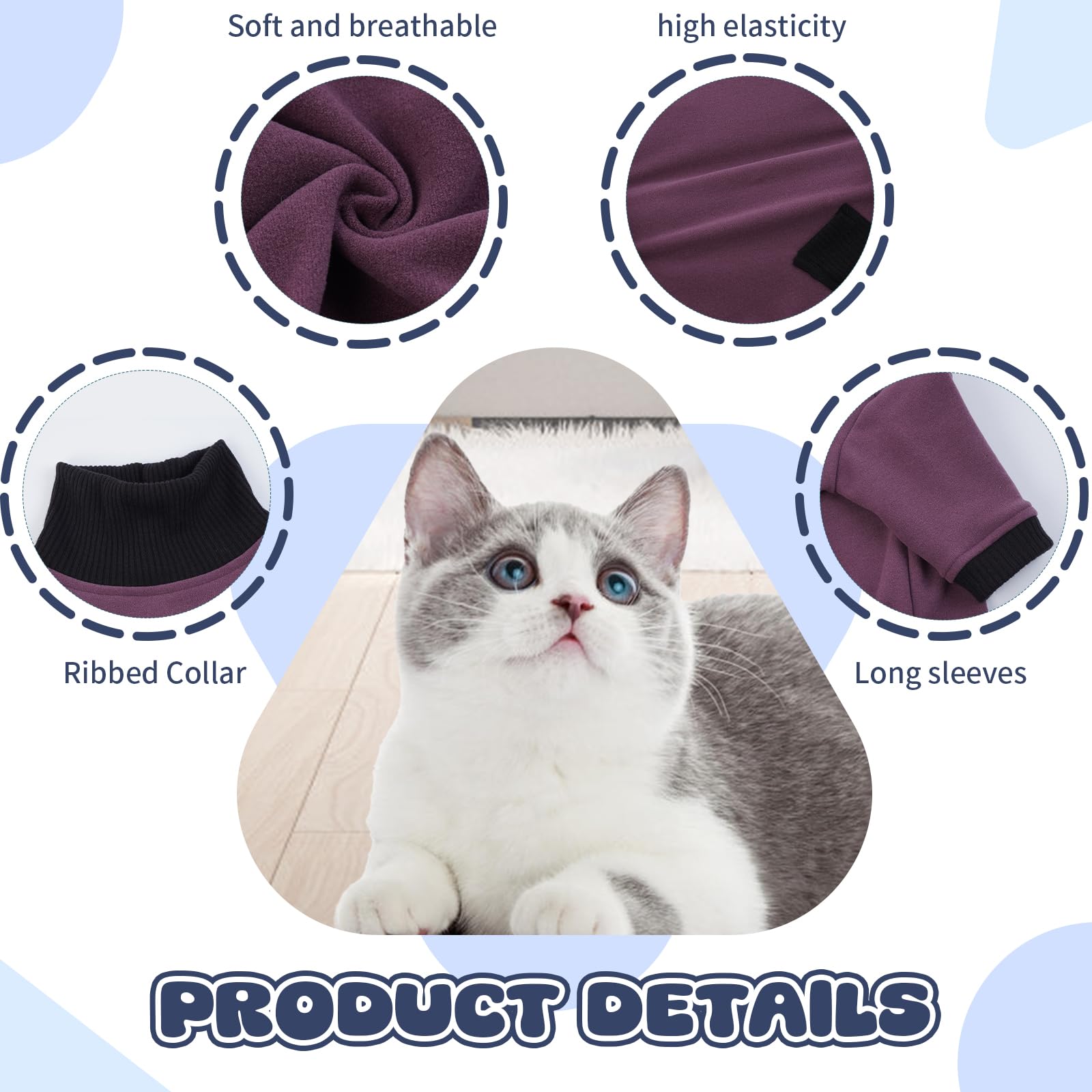 T'Chaque Sticky Hair Cat Clothes, Professional Recovery Suit For Cats, Anti-Shedding Shirt Outfit, Soft Pajamas For Kittens, Pos