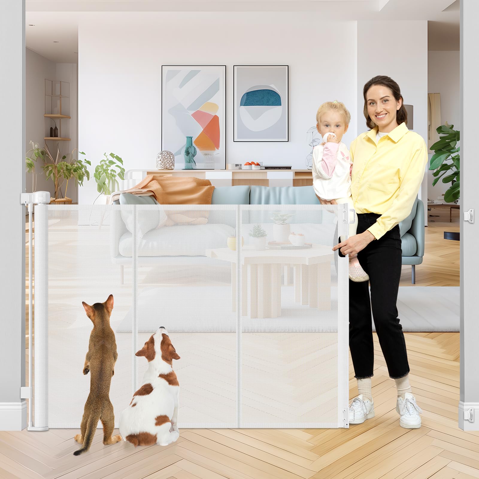 42 Inch Extra Tall Retractable Baby Gates with Reinforced Strips 55 Inch Wide Outdoor Retractable Dog Gate No Sag Extra Tall Bab