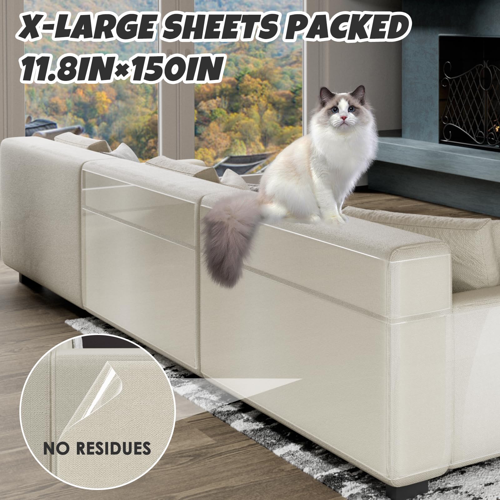 ?No Pins Pain? Cat Scratch Furniture Protector Thicken Self-Adhesive Single Side Couch Protector From Cat Claws,Furniture Protec