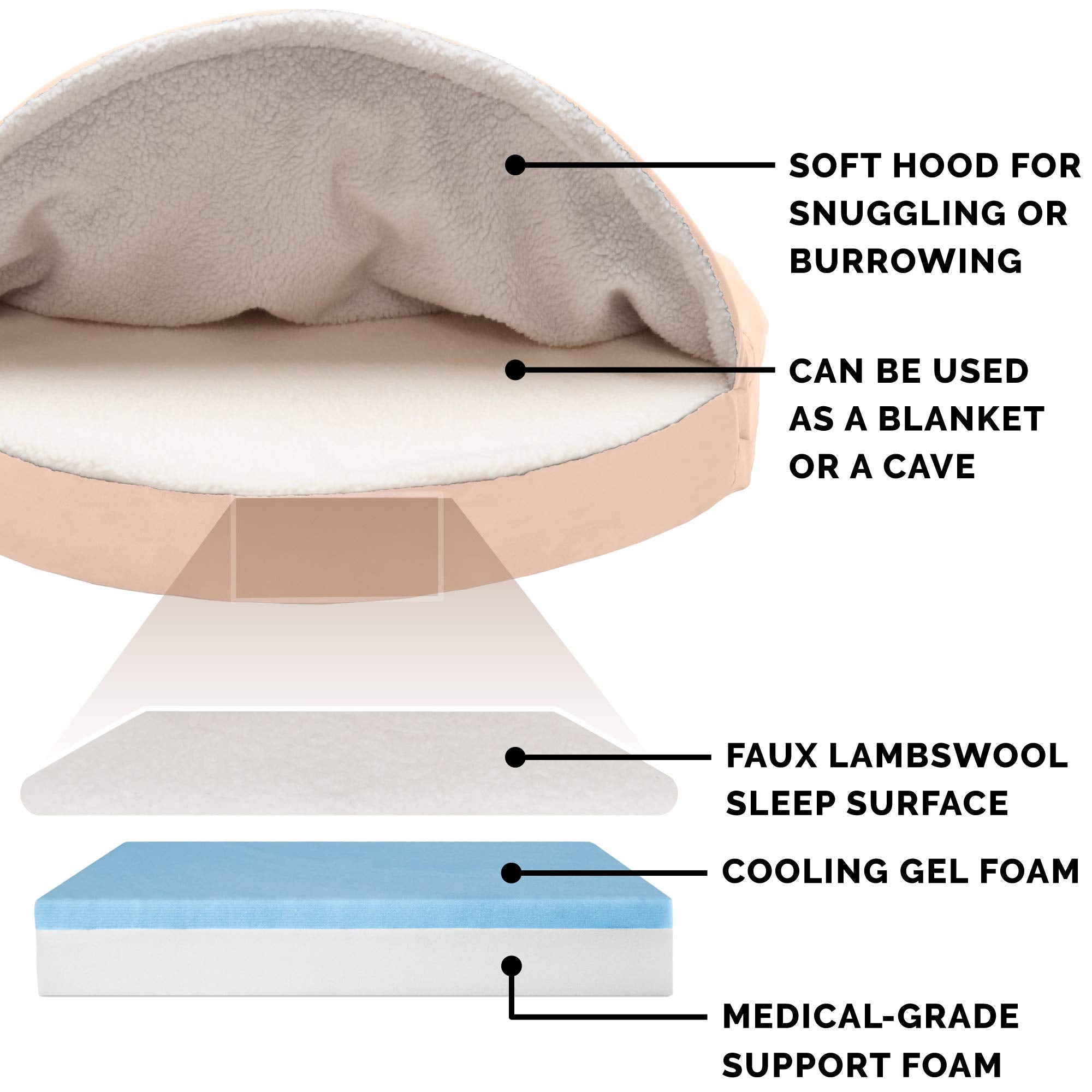 Furhaven Pet Products Faux Sheepskin Cooling Gel Top Snuggery Burrow Pet Bed For Dogs & Cats - Cream, 35 Base