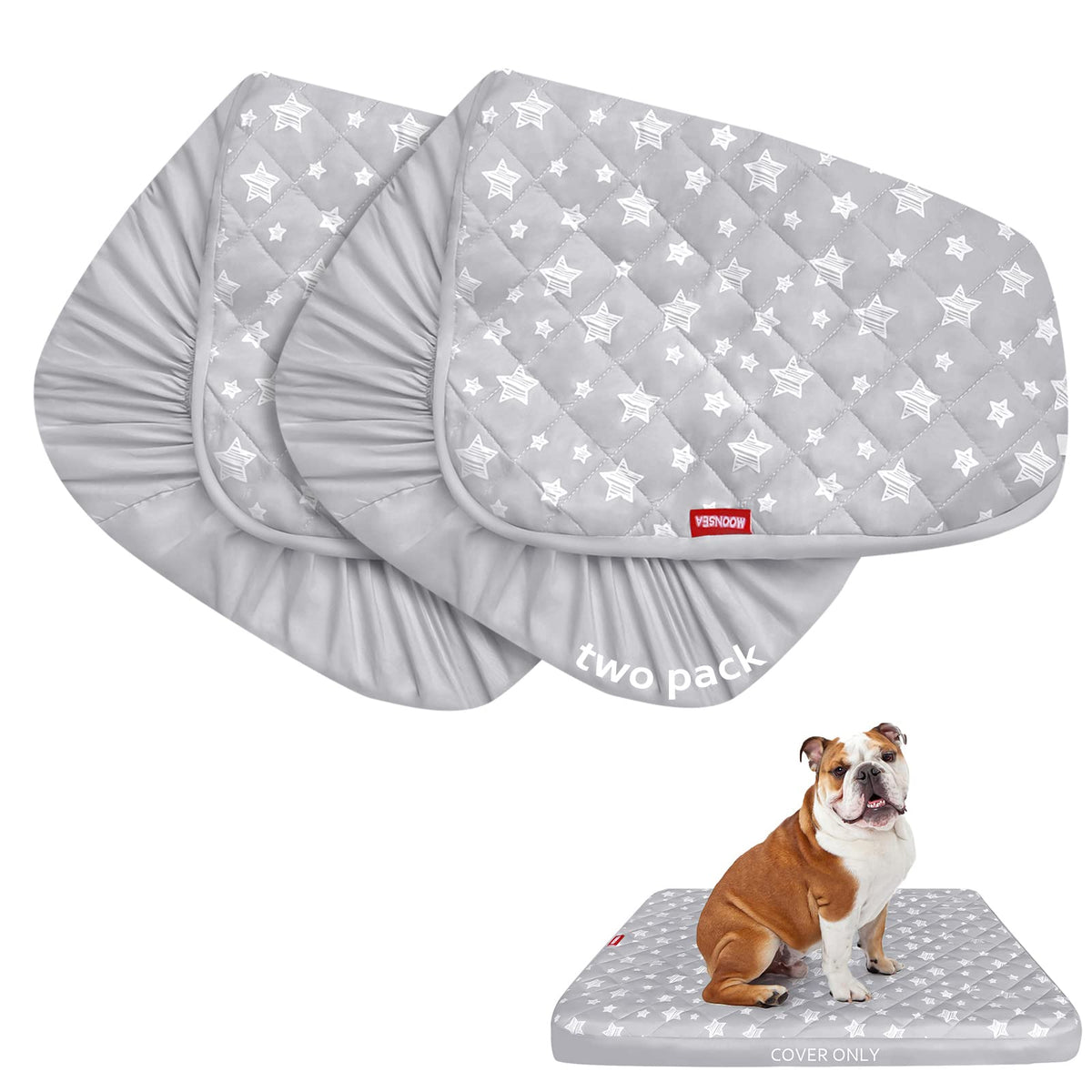 Moonsea Dog Bed Covers Replacement Washable 2 Pack, Waterproof Dog Bed Covers Dog Pillow Cover Quilted, Pet Bed Cover Lovely Grey Star Print, Puppy Bed Cover 22X35 Inches, For Dog/Cat, Cover Only