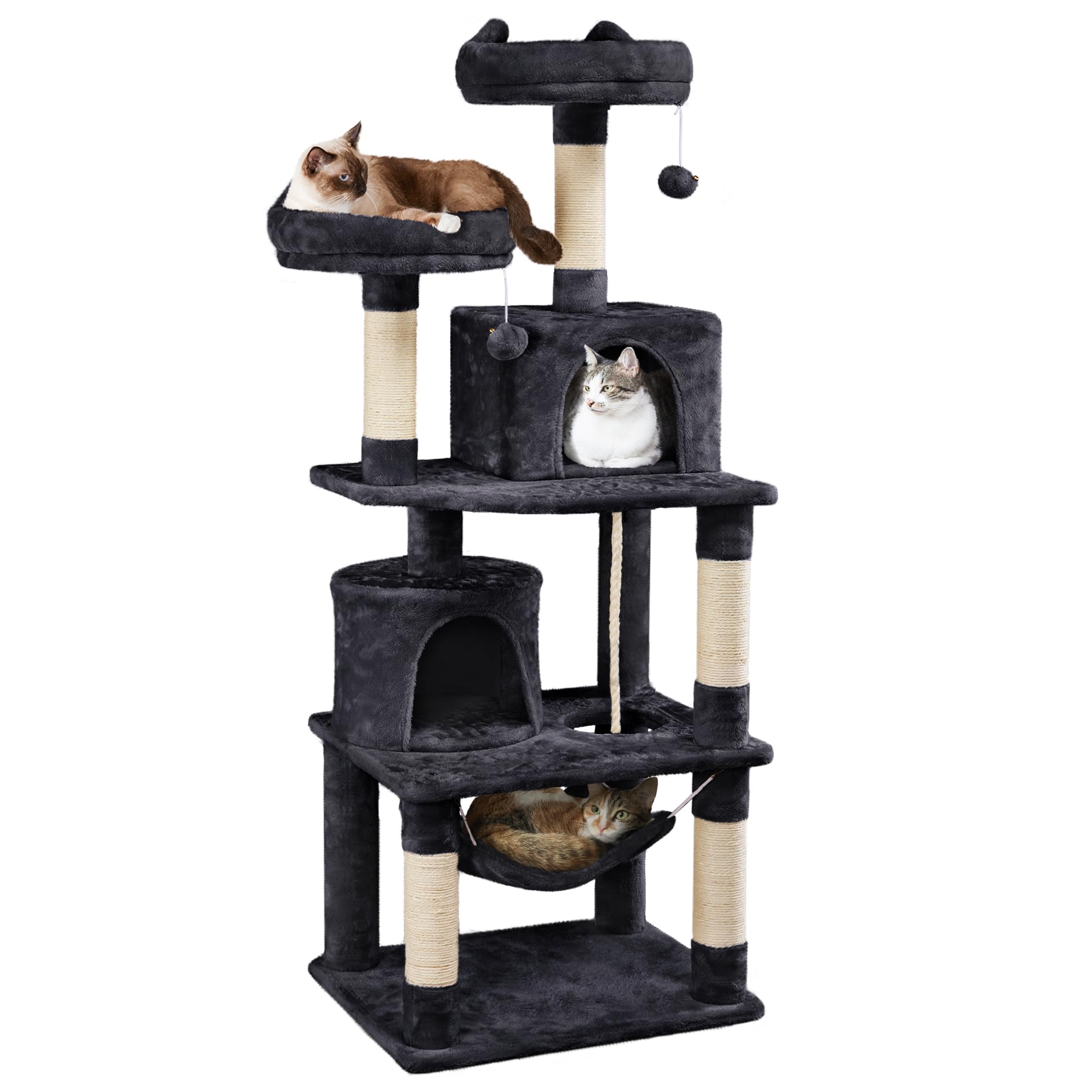 Yaheetech 62.5Inches Cat Tree Cat Tower Cat Condo With Platform & Hammock, Scratching Posts For Kittens Pet Play House With Plus