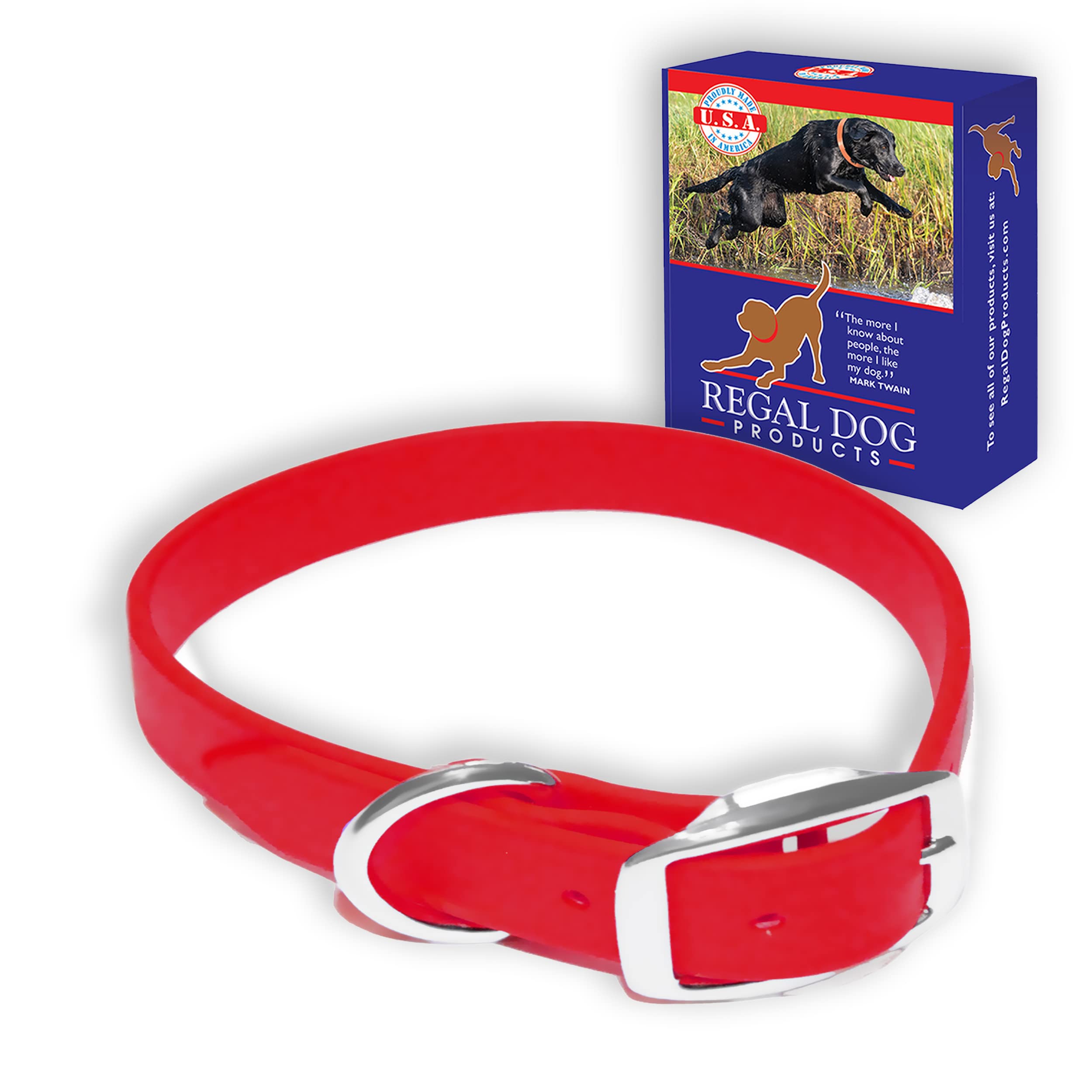 Regal Dog Products Large Red Waterproof Dog Collar With Heavy Duty Double Buckle & D Ring | Vinyl Coated, Custom Fit, Adjustable Pet Collars | Comes In Other Sizes For Puppy, Small And Medium Dogs