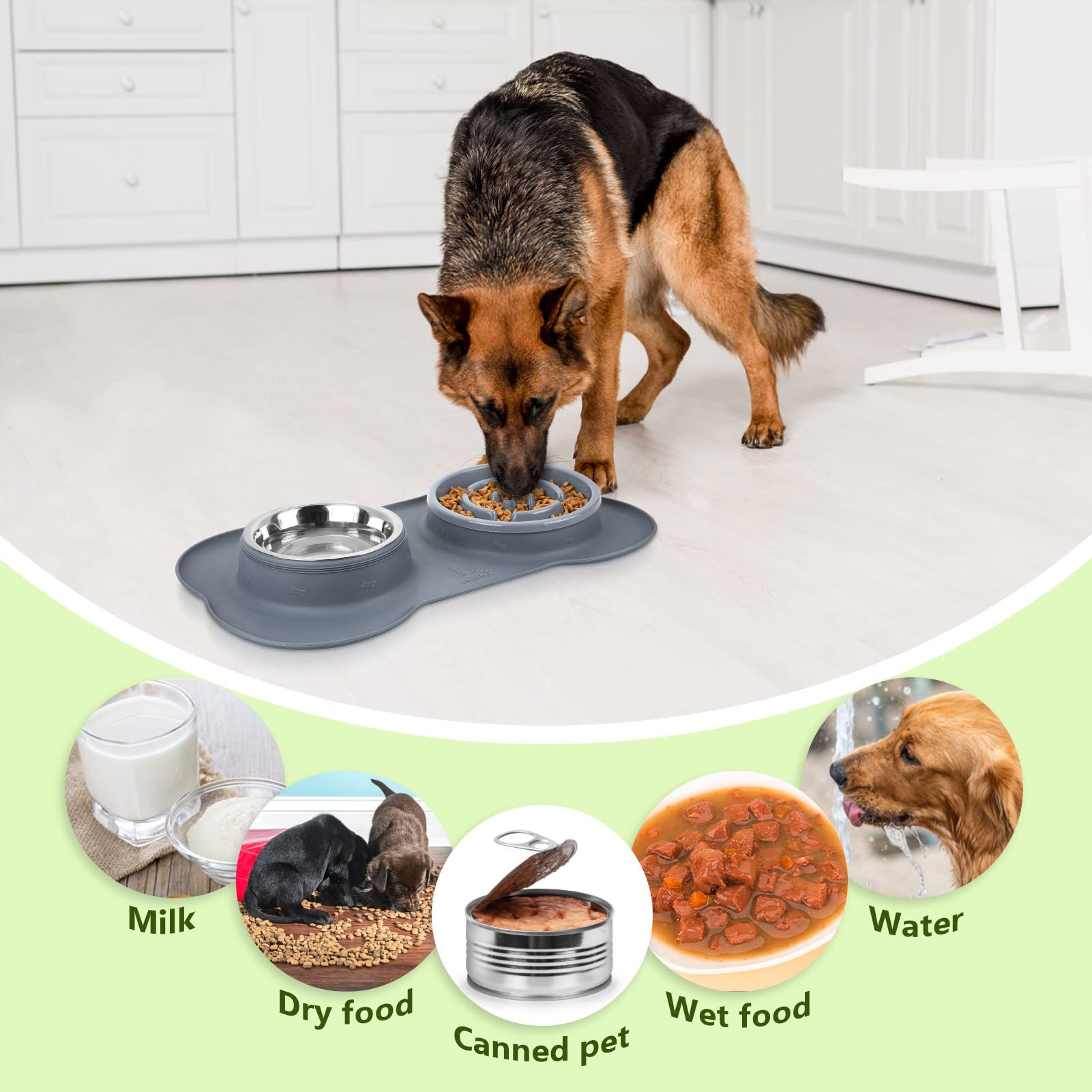 Pecute Slow Feeder Dog Bowls to Slow Down Eating, Dog Bowl Slow Feeder with No-Spill Non-Skid Silicone Mat, Food-Grade Safe Dog