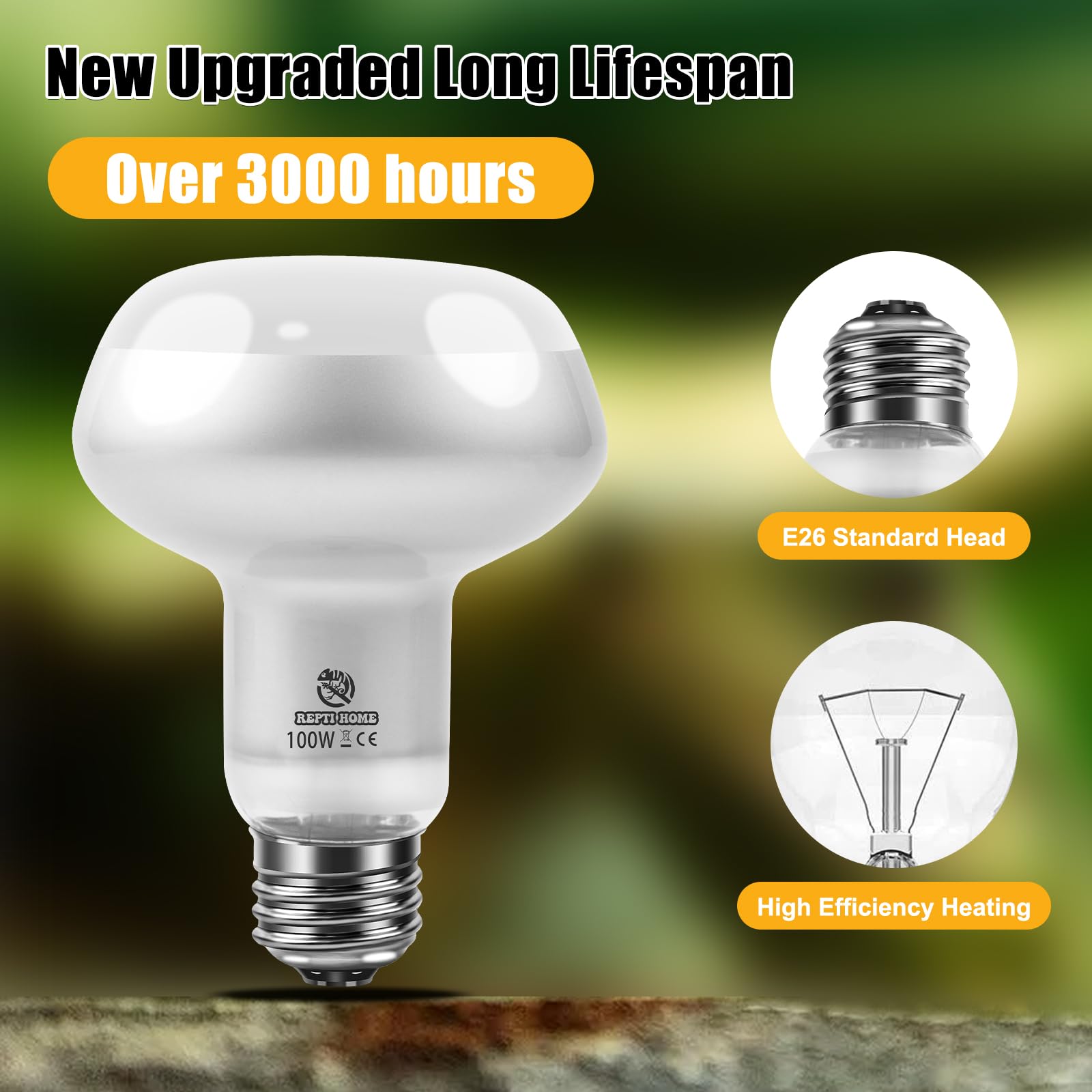 REPTI HOME Intense Reptile Heat Lamp Bulbs -2 Pack 100W, Intense Reptiles & Amphibians UVA Basking Spot Lamp Bulb,Simulate Natur
