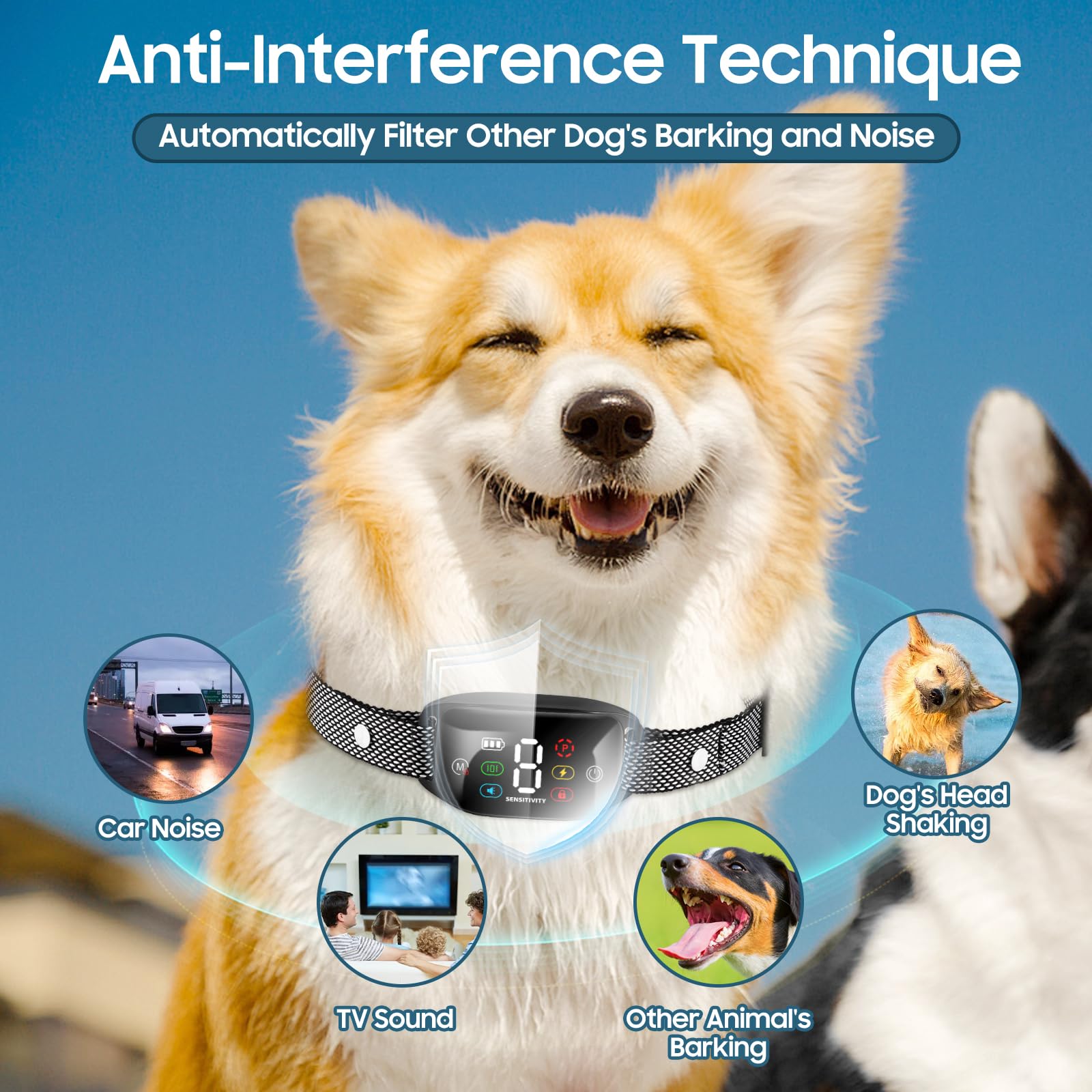 Dog Bark Collar, Cmubh Bark Collar For Large Dog With Beep Vibration Shock, Rechargeable Barking Collar With 8 Adjustable Sensit