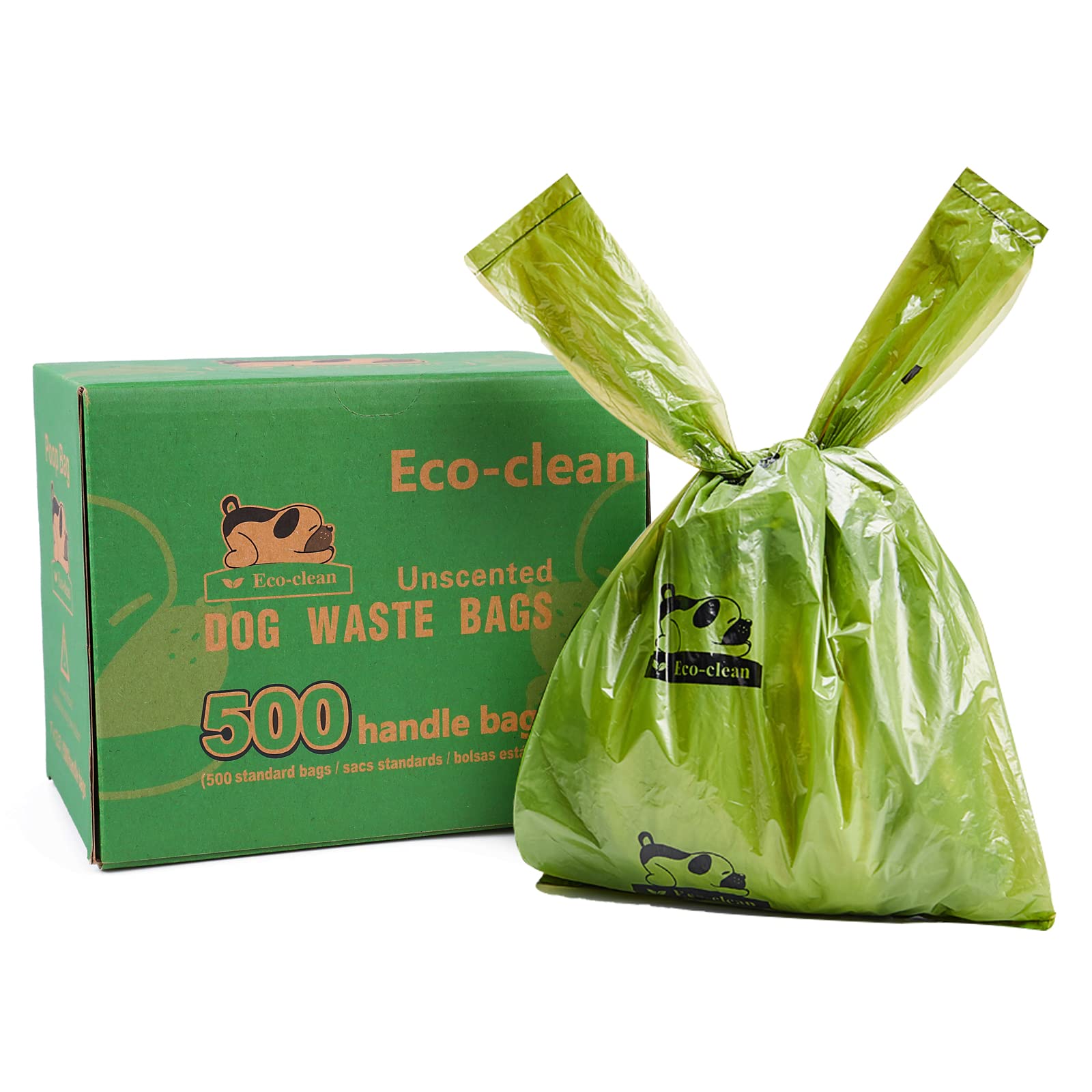 ECO-CLEAN Poop Bags, 500 Count Dog Poop Bags with Handle, Unscented Dog Waste Bags, Leak-Proof, Earth-Friendly Pet Poop Bags (No