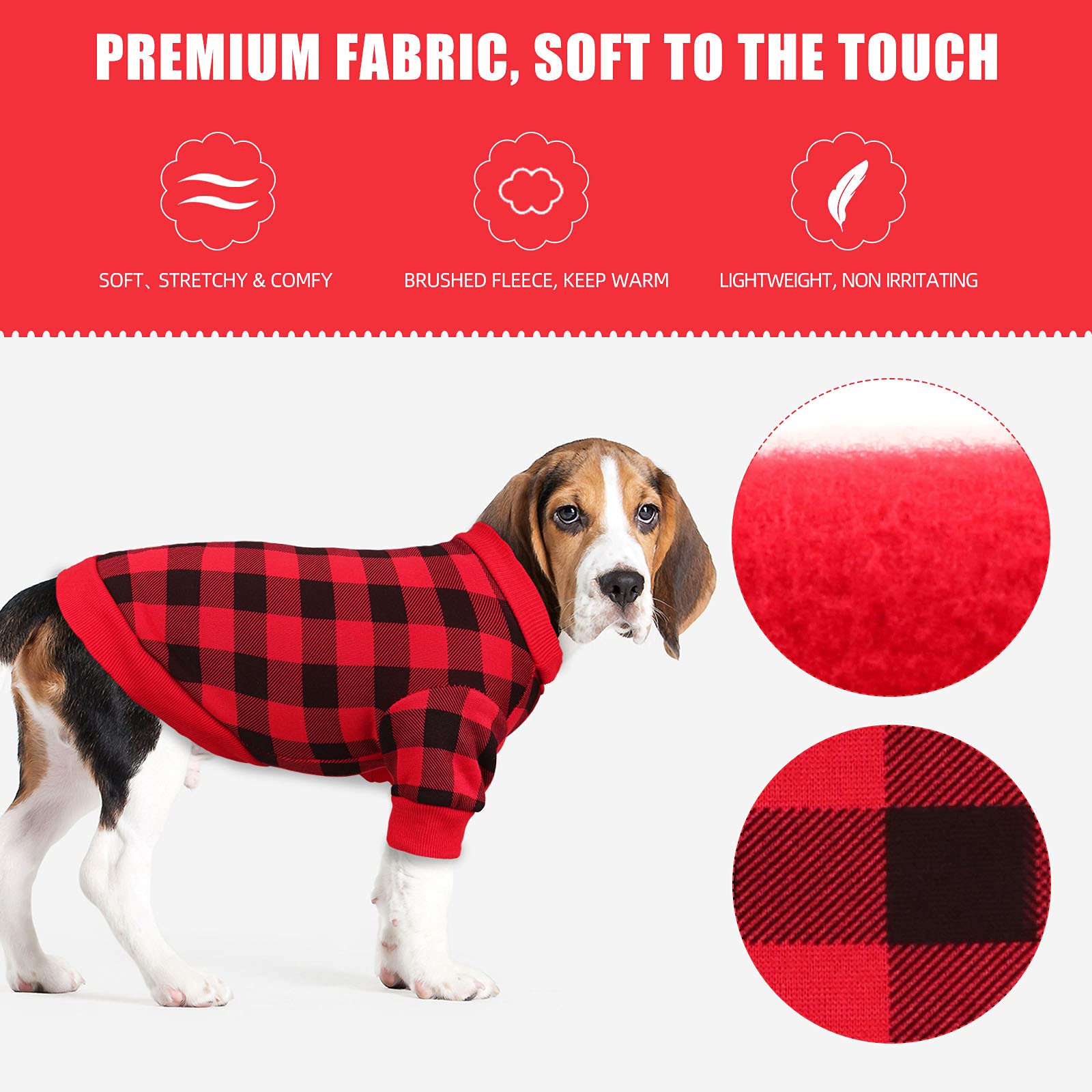 Buffalo Plaid Fleece Sweater for Small Dogs - Soft Thickening Warm Puppy Clothes for Girl & Boy (S)