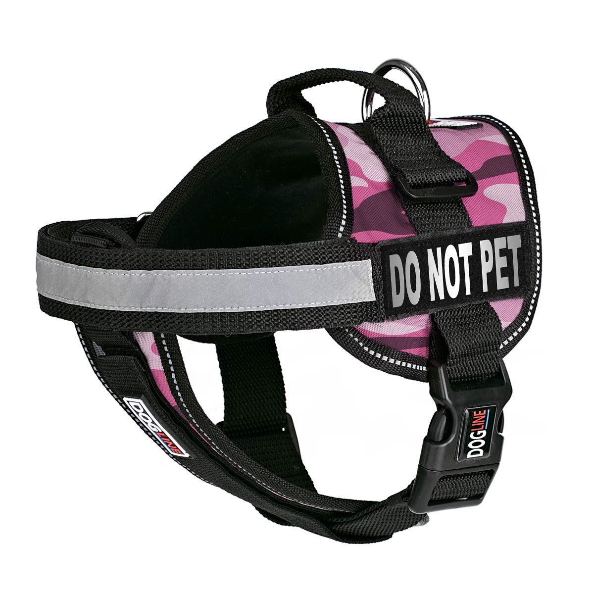 Dogline Unimax Multi-Purpose Pink Camo Vest Harness For Dogs And Removable Do Not Pet Patches Patches