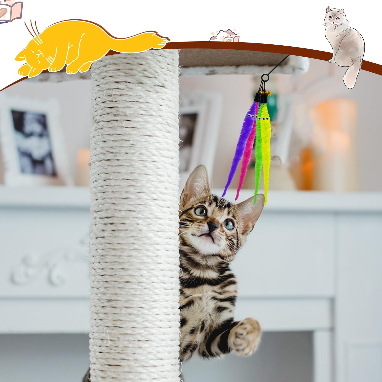 Rosaui 14Pcs Cat Feather Toys Refills Cat Wand Toy Replacement Colorful Worns Attachments, Cat Mouse Toys Refills, Cat Fishing P