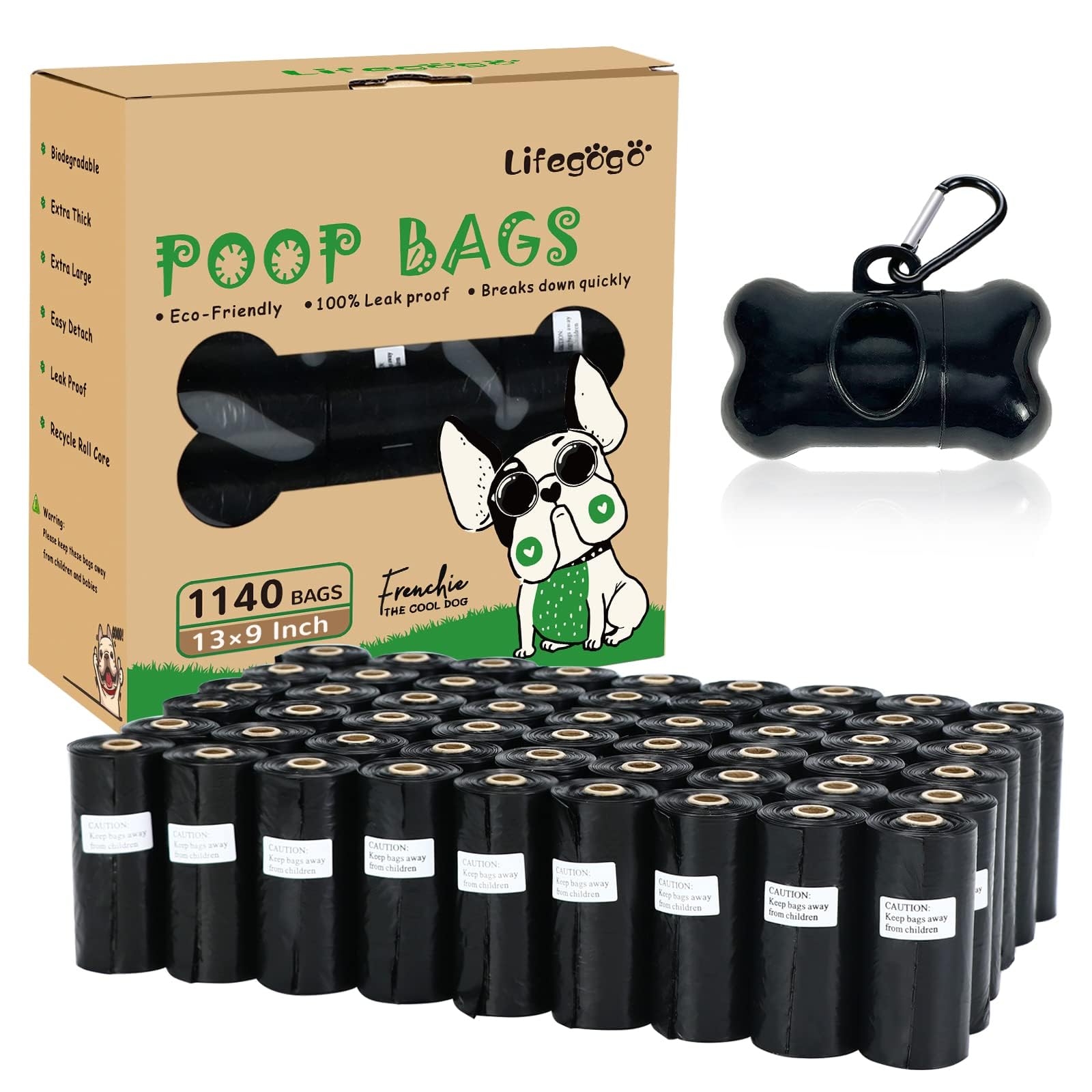 Dog Poop Bag 1140 Counts 57 Rolls, Unscented Doggy Poop Bags, Leak-Proof Dog Bags For Poop, Dog Waste Bags With Dispenser (13 X 9 Inches)