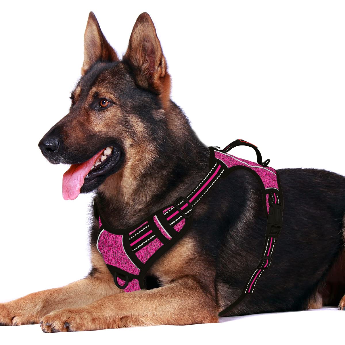 Barkbay No Pull Dog Harness Front Clip Heavy Duty Reflective Easy Control Handle For Large Dog Walking With Id Tag Pocket(Pink/Black,Xl)
