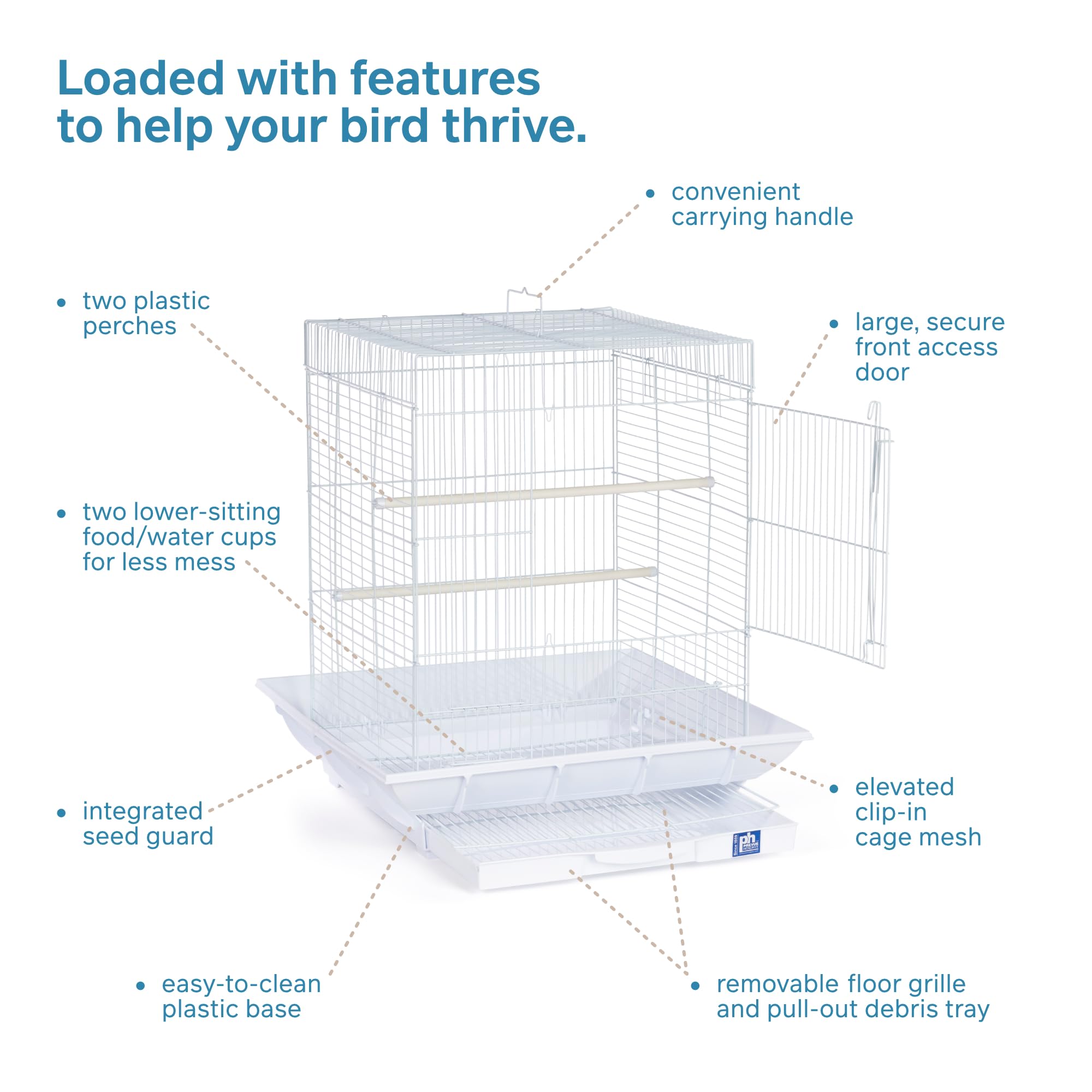 Prevue Hendryx Sp850W/W Clean Life Cockatiel Cage, White,1/2'