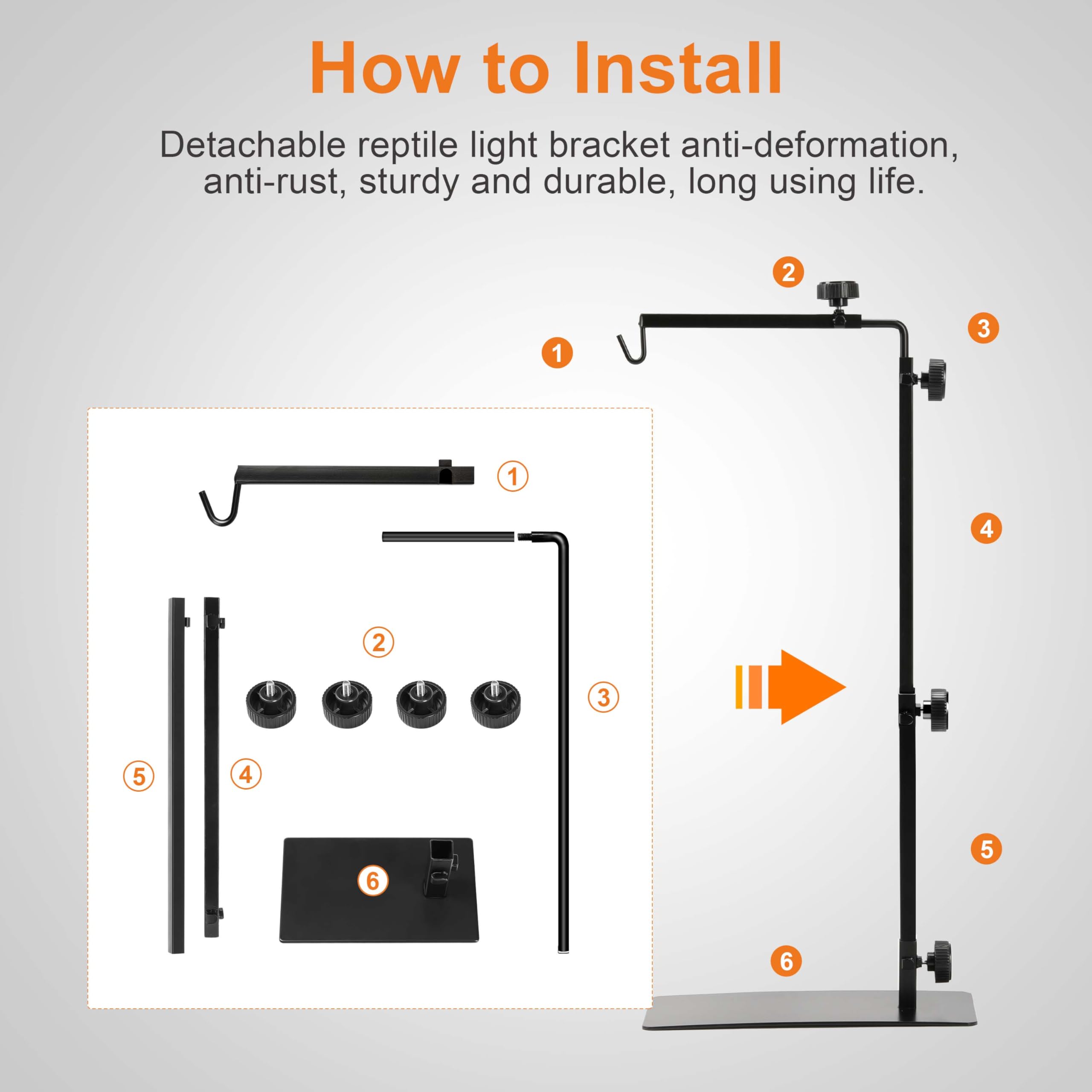 Simple Deluxe Height Adjustable Reptile Lamp Stand Metal Floor Light Holder Basking Lamp Support Bracket, For Terrarium Heating