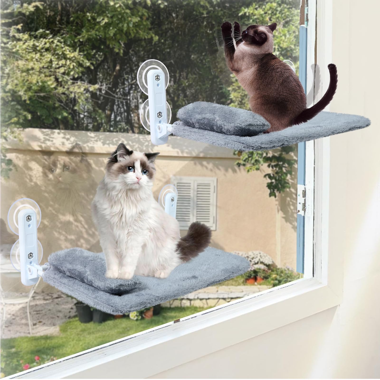 2-Pack Cat Window Perch For Cats Inside Cordless, Sturdy Foldable Cat Hammock Bed For Window With Pillow, Pet Window Seat With M