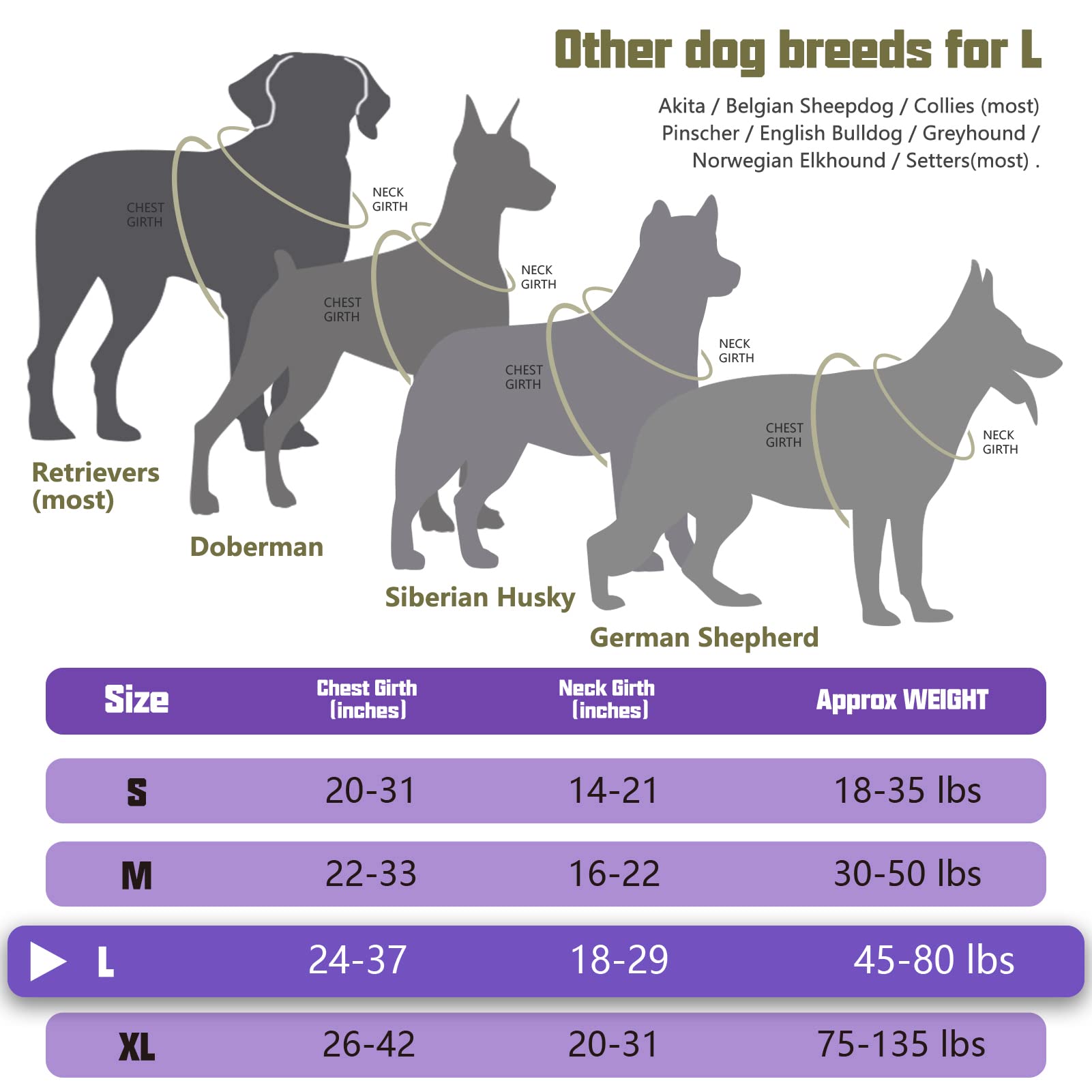 AUROTH Tactical Dog Harness for Large Dogs, No Pull, Adjustable, Reflective, Nylon, Size L, Purple