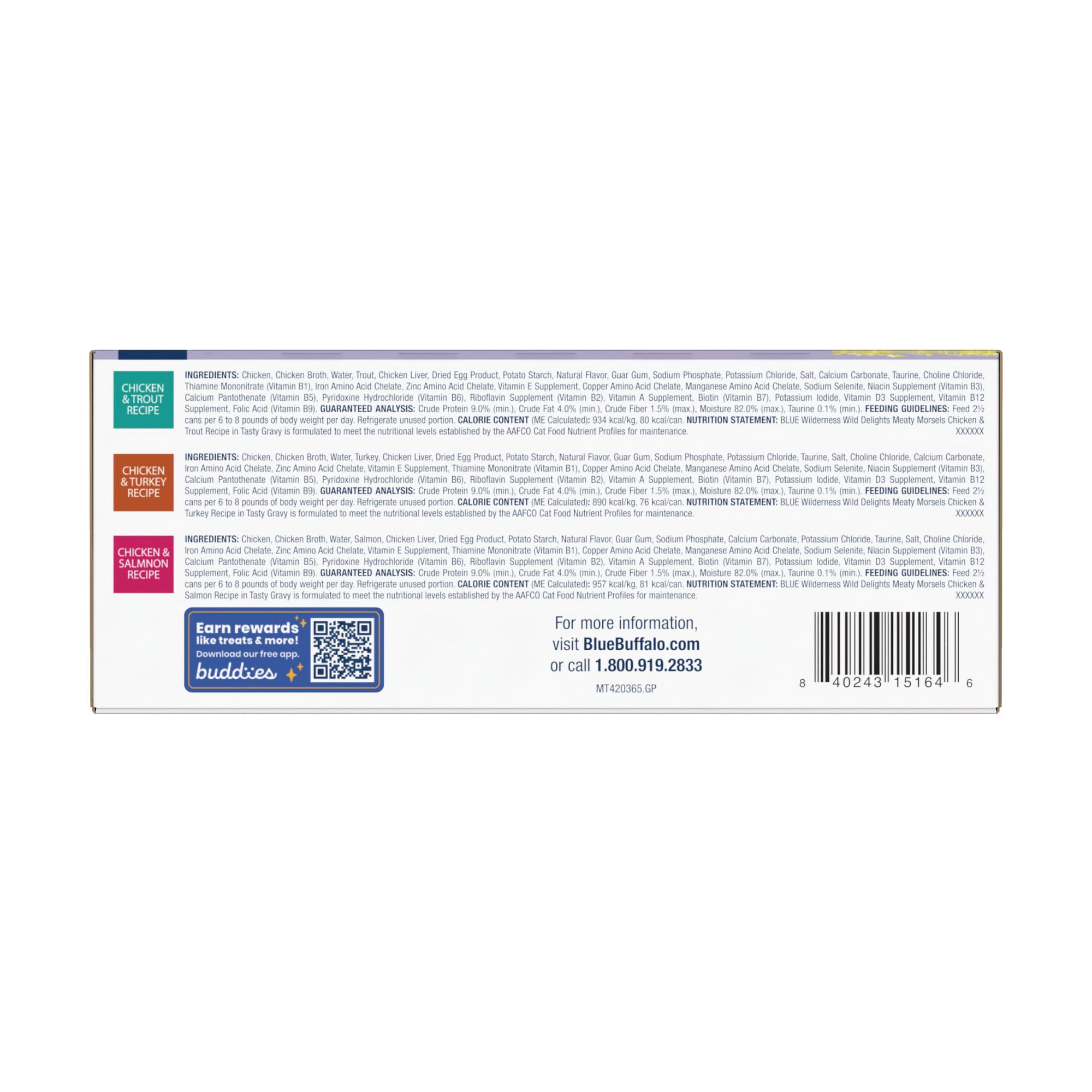 Blue Buffalo Wilderness Wild Delights High Protein Grain Free, Natural Adult Meaty Morsels Wet Cat Food, Chicken & Turkey, Trout