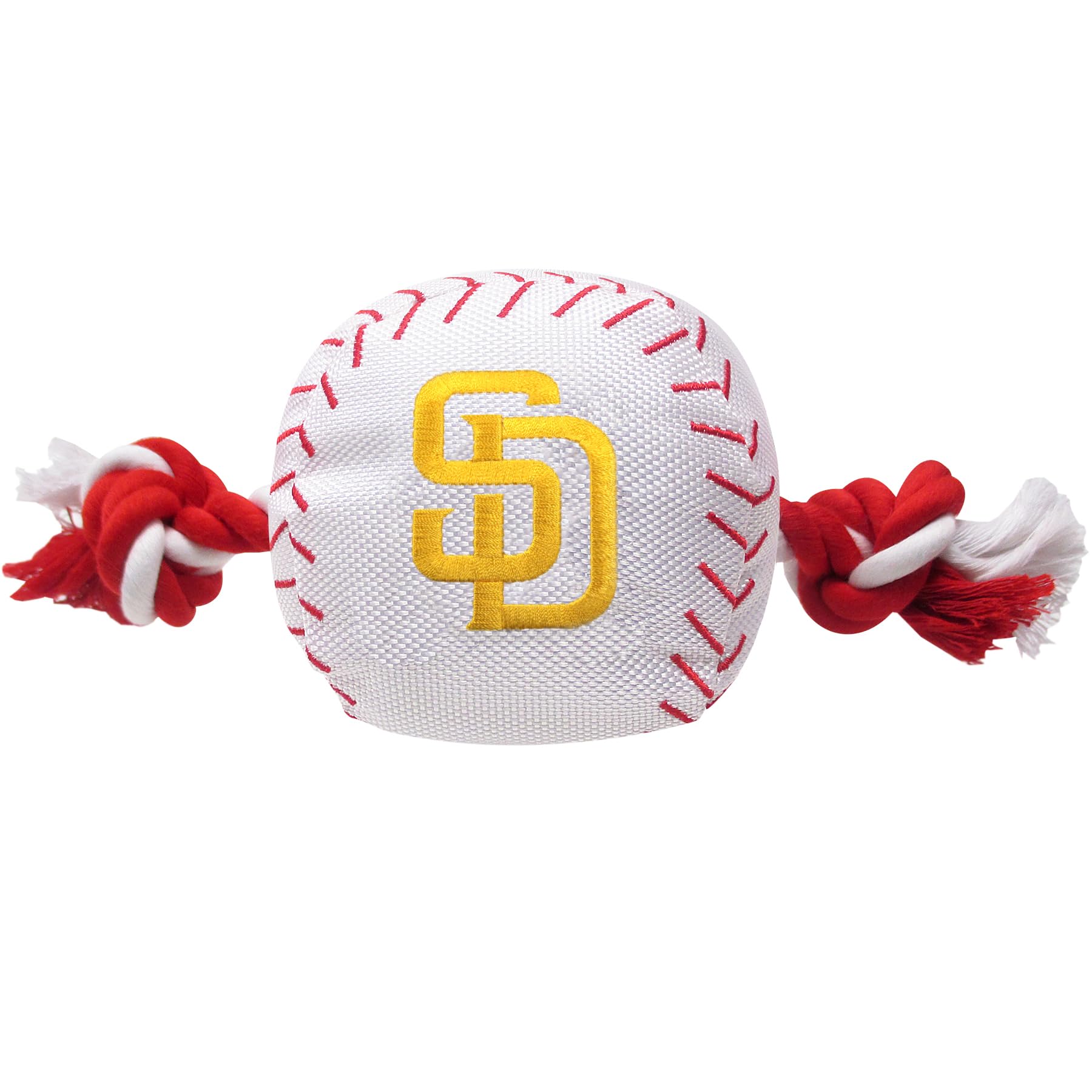 Mlb San Diego Padres Baseball Rope Toy For Dogs & Cats. Tough Nylon, Sporty Baseball Design, Heavy-Duty Ropes With Inner Squeake