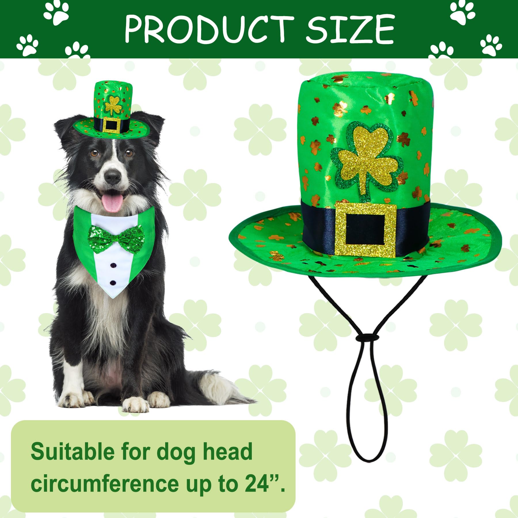 Goyoswa 2 Pcs Dog St. Patrick'S Day Outfit, St Patricks Day Dog Clothes Green Shamrock Dog Hat Dog Tuxedo Suit With Bow Tie For