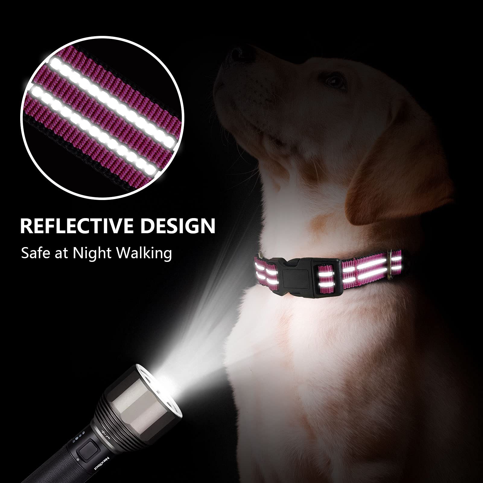 Hikiko Martingale Dog Collars Reflective Nylon Puppy Dog Collar With Quick Release Buckle Adjustable Training No Slip Dog Collar