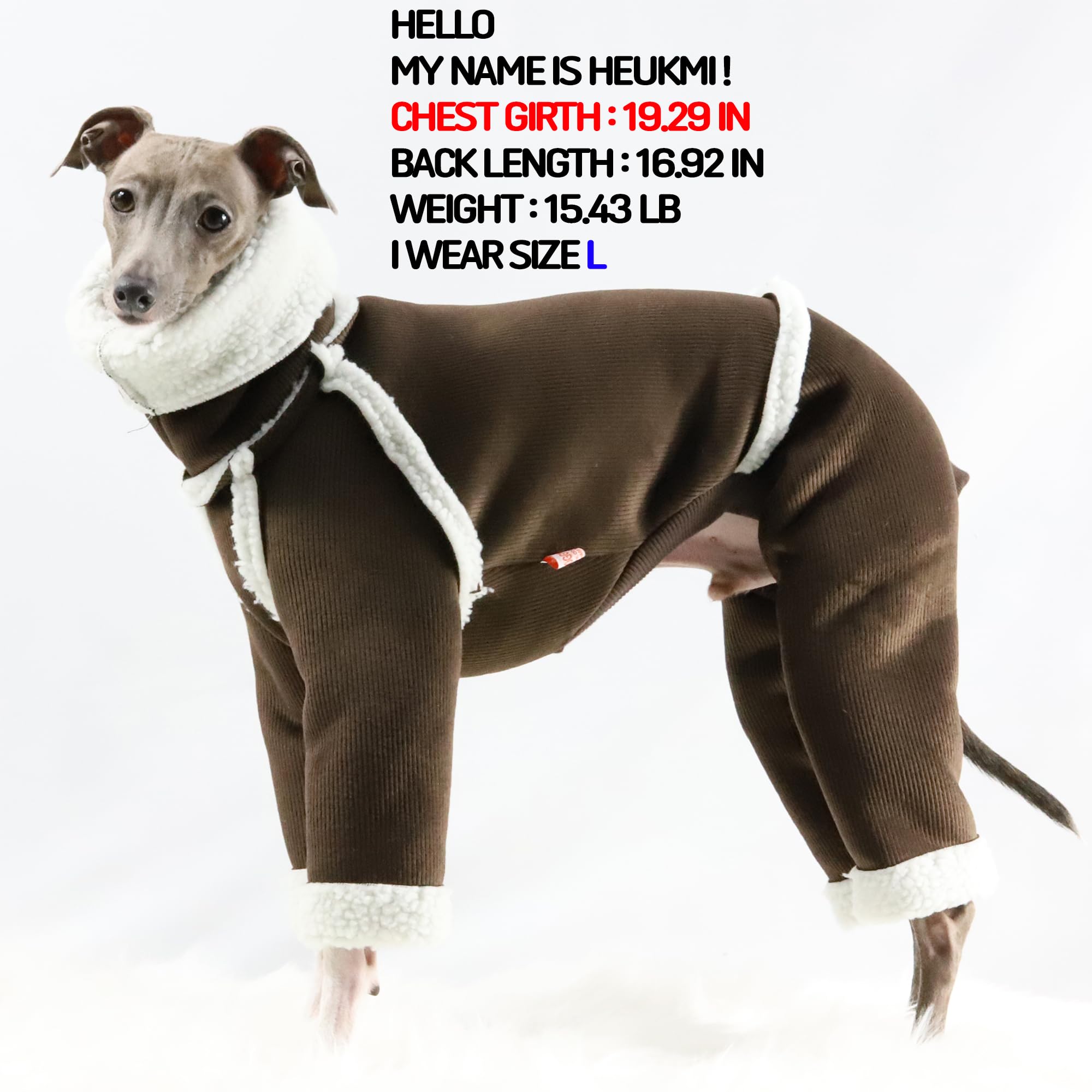 D Doggy Star Italian Greyhound Cold Weather Coat Warm Fleece Corduroy Sweater Turtleneck Onesie Clothes Whippet For Dog (S,Cordu