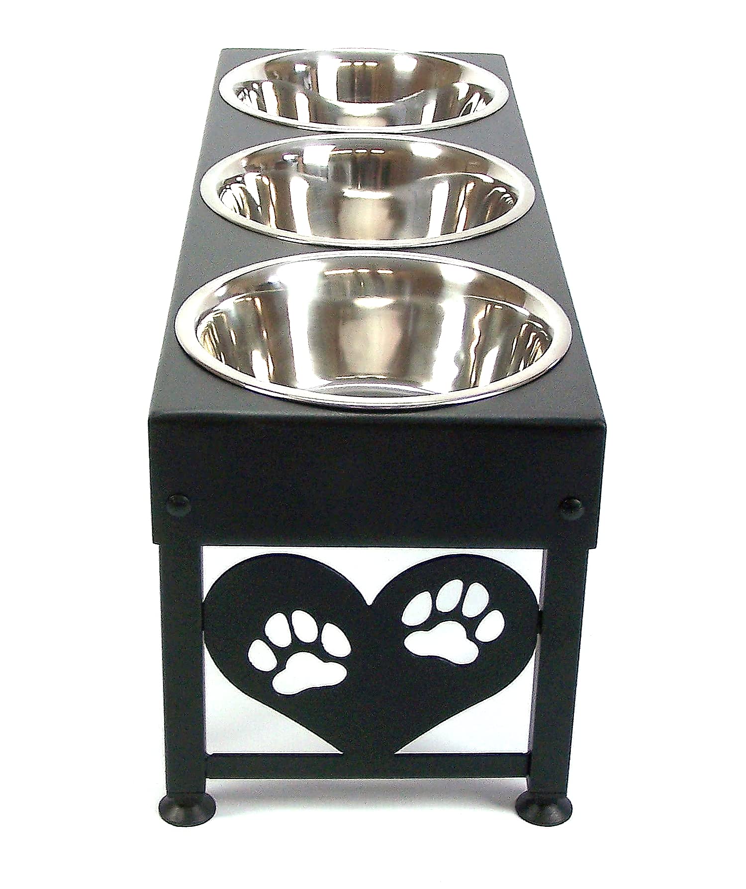 Large Elevated Dog Feeder 12 Inch Tall Triple Stainless Raised Bowls Powdercoated Steel