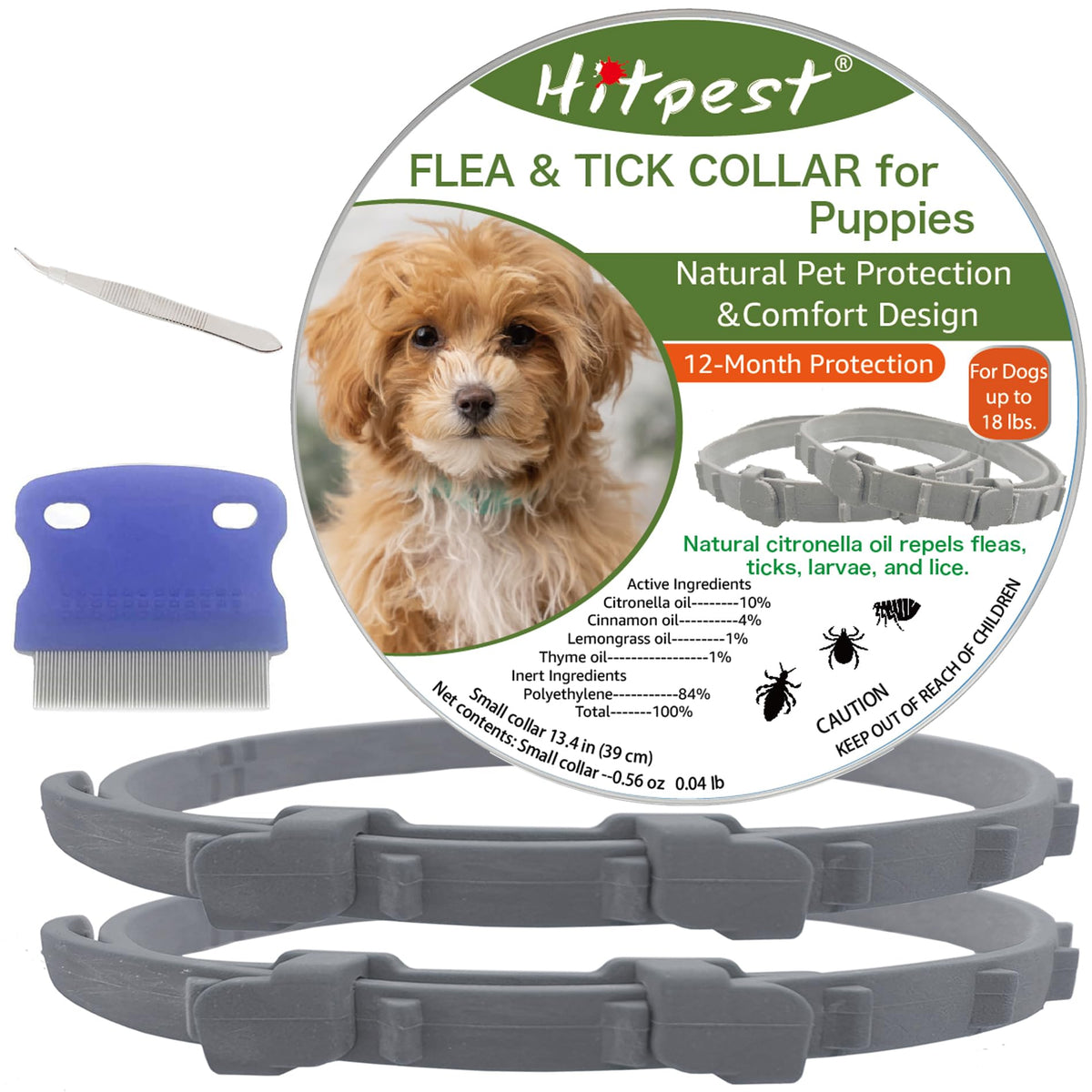 Flea And Tick Collar For Puppies - 12-Month Natural Protection - Safe & Effective Flea And Tick Prevention - Includes Flea Comb 