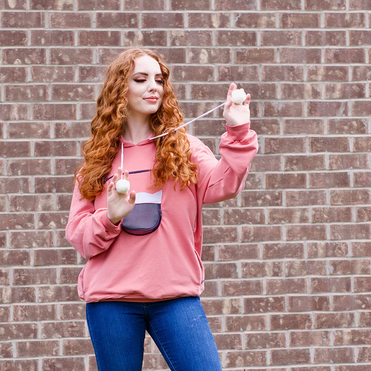 Alyc Unisex Hoodies Pet Holder Cat Dog Large Pouch Carriers Pullover With Cat Printing Sweatshirt (Light Pink-Xl)