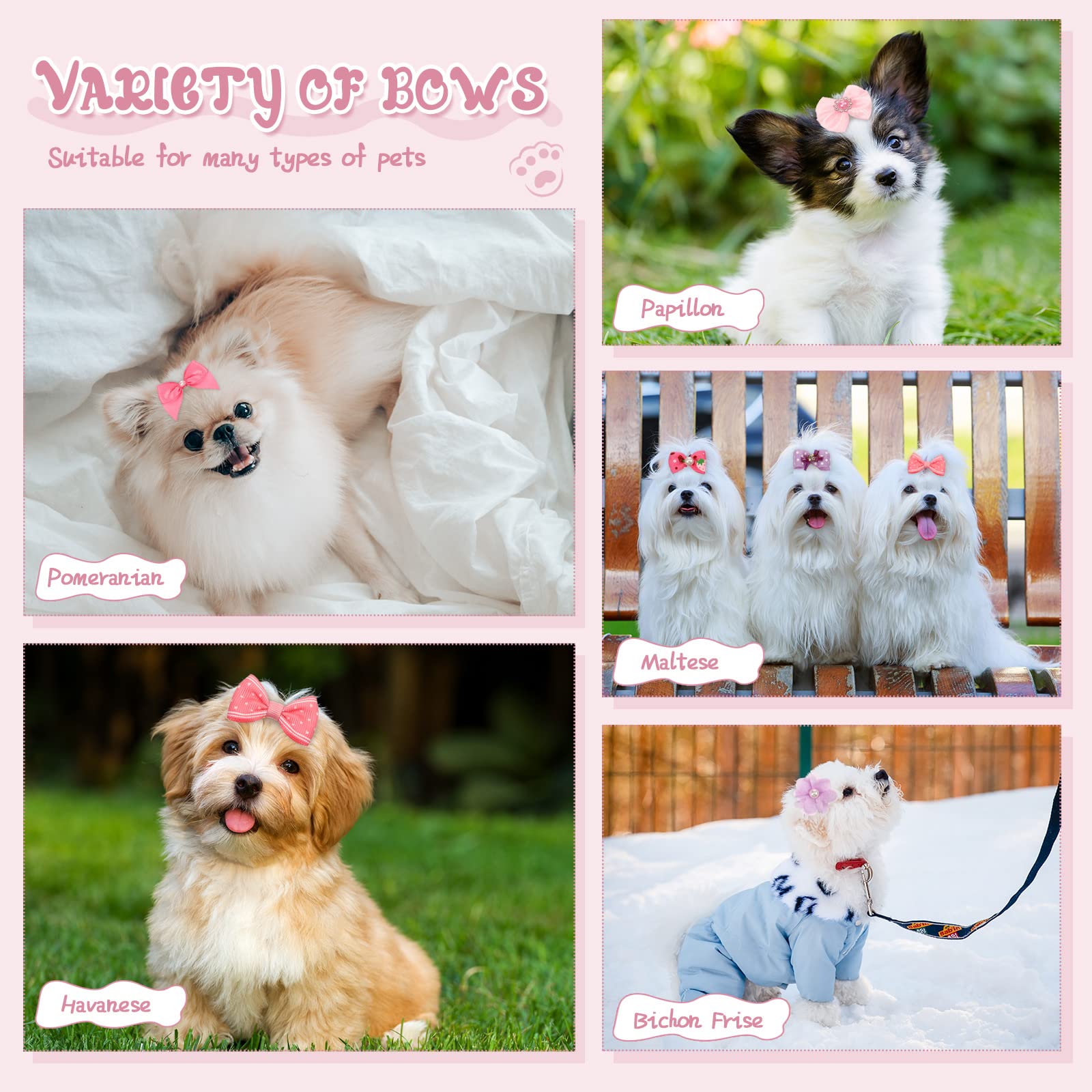 Hanaive 20 Pcs Dog Bows Small Size Dog Hair Bows for Puppy Hair with Rubber Bands Handmade Puppy with Pearls