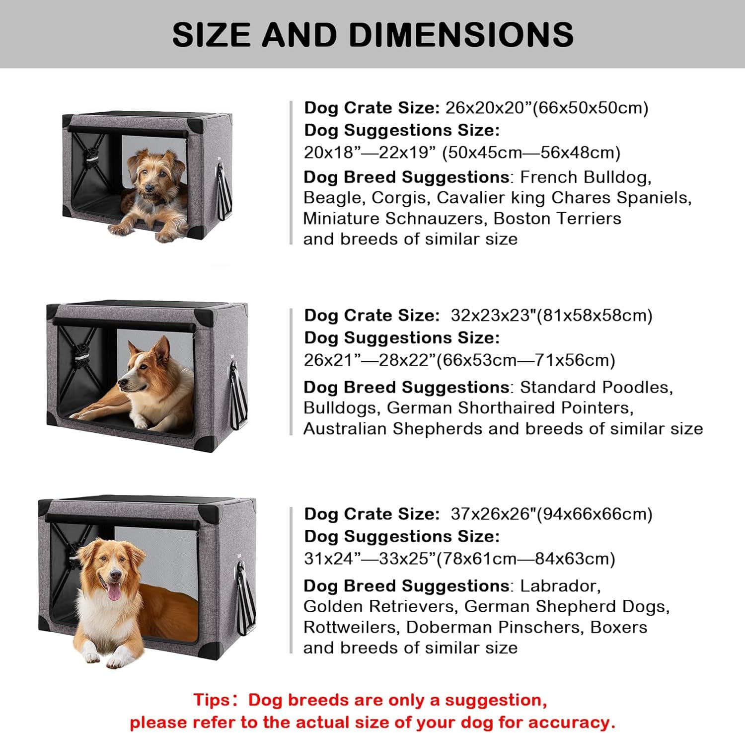 Collapsible Dog Crate - 26 Inch Portable Foldable Travel Crates For Small Dogs With Detachable Storage Bag, Removable Pad, And M