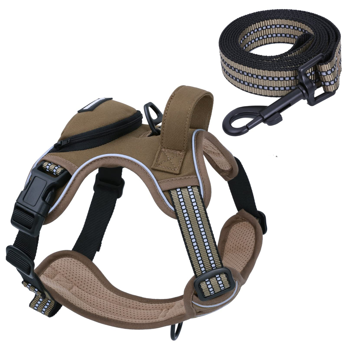 No Pull Dog Harness For Medium Dogs, Adjustable No Choke Pet Vest With Dog Leash Fit Smart Reflective Pet Walking Harness For Training Easy Control Soft Handle Brown M