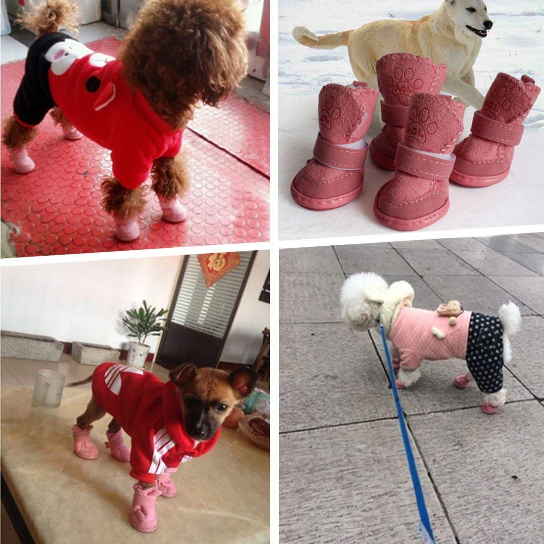 Payanwin Dog Boots Paw Protector, Anti-Slip Dog Shoes,Dog Australia Boots Pet Antiskid Shoes Winter Warm Skidproof Sneakers, For Small Dog (#1, Pink)
