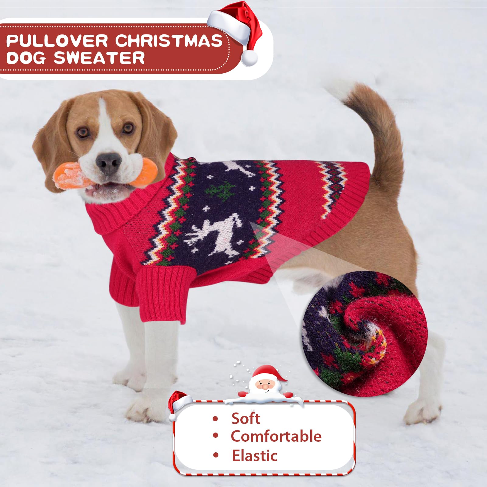 Queenmore Knitted Pullover Christmas Sweater - Turtleneck Dog Christmas Outfit, Warm Dog Sweaters For Small Dogs, Boys Or Girls