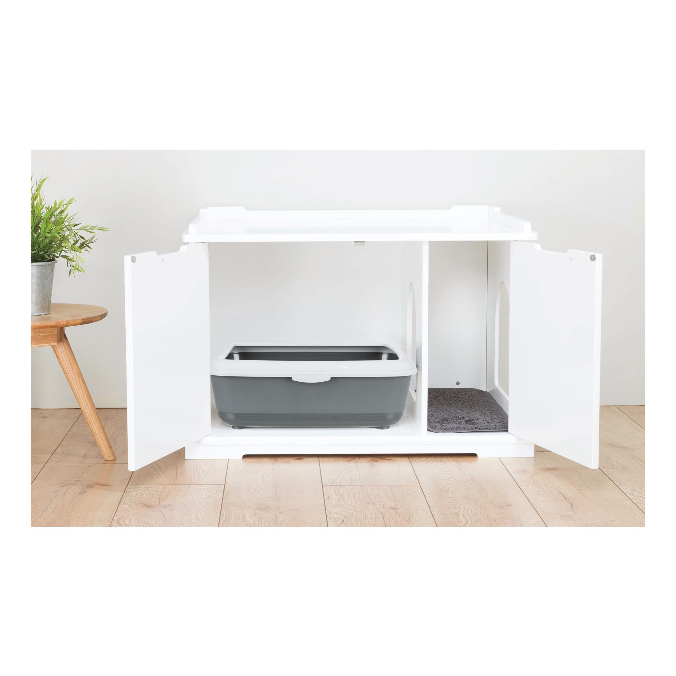 Trixie Furniture Style Xl Cat Litter Box Enclosure, Hidden Cat Washroom, Side Table Pet Home, White