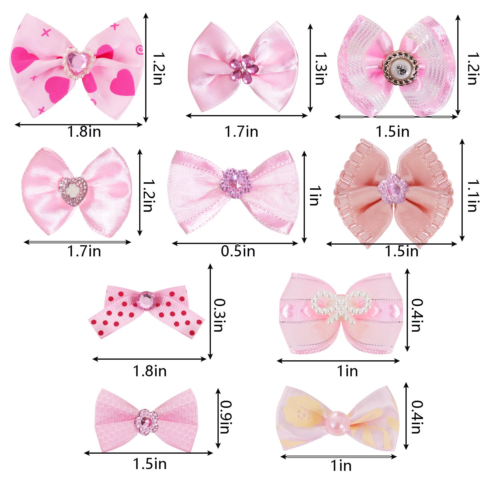 20 Pcs Cute Dog Hair Bows With Rubber Bands Elastic Handmade Mix Style Lace Rhinestone Pearls For Furry Puppy Cat Pet Girl(Novel