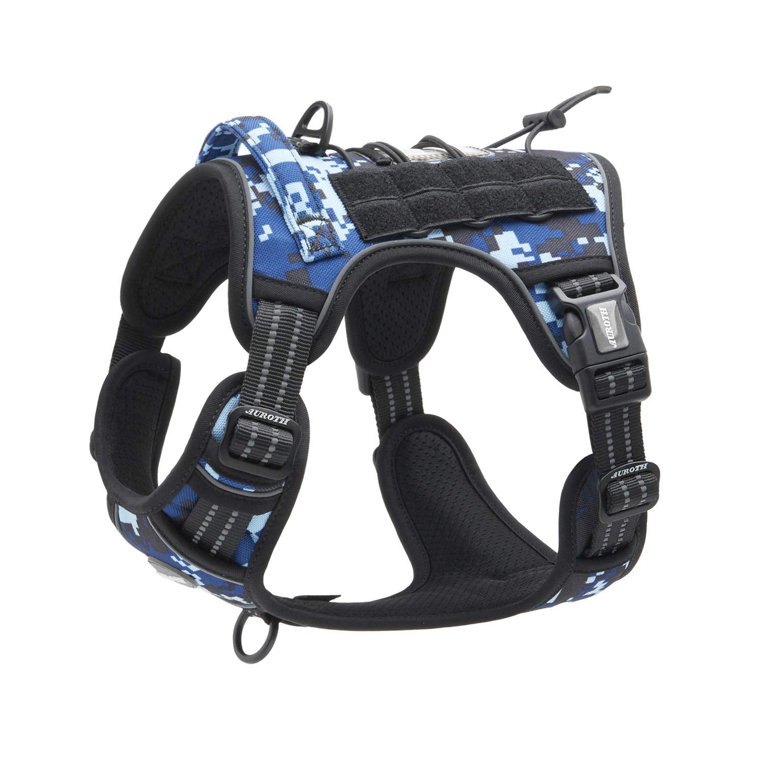 Auroth Tactical Dog Training Harness No Pulling Front Clip Leash Adhesion Reflective K9 Pet Working Vest Easy Control For Small Medium Large Dogs Blue Camo L