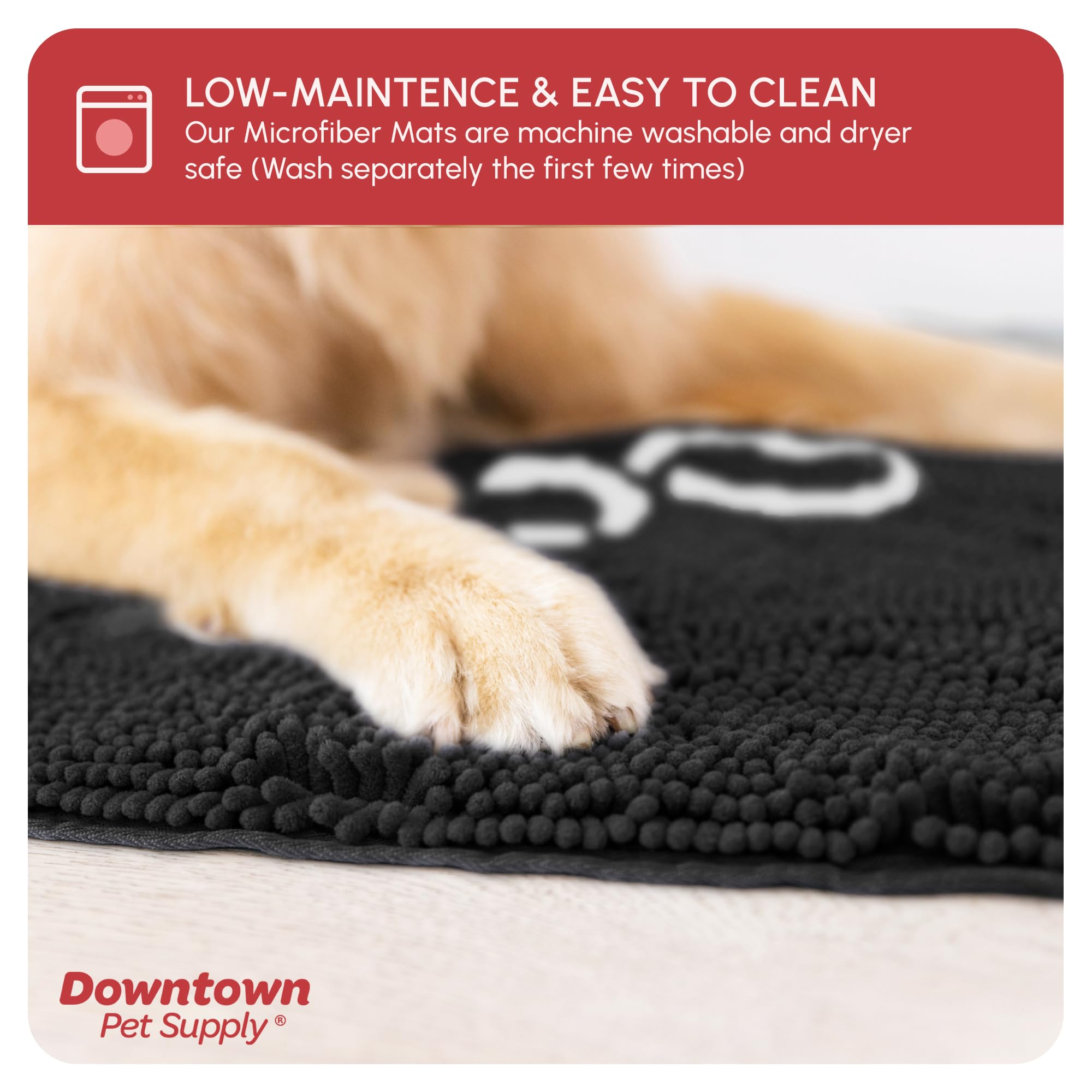 My Doggy Place Microfiber Dog Mat for Muddy Paws, 8 x 2 Charcoal with Paw Print - Non-Slip, Absorbent and Quick-Drying Dog Paw
