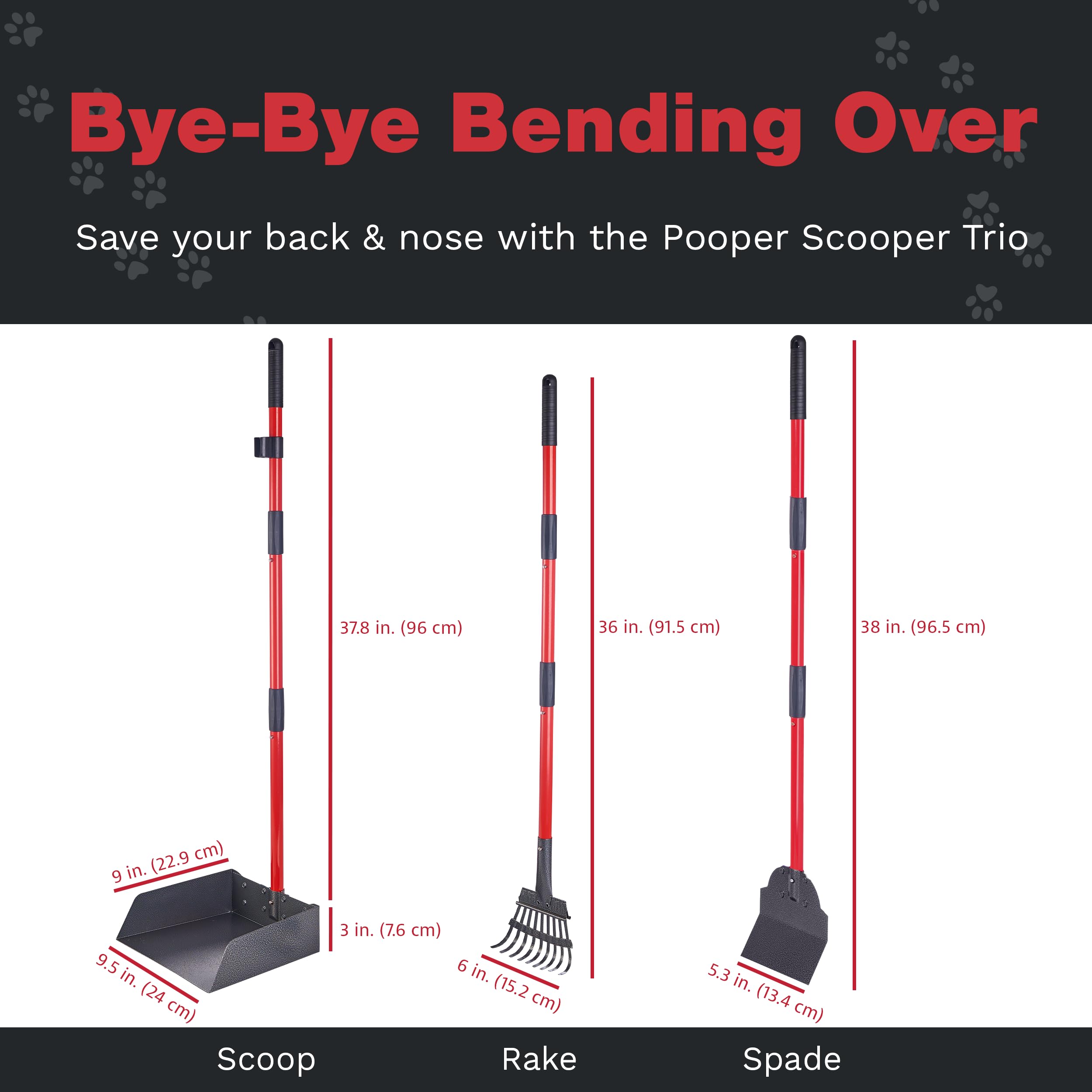 Pawler Pooper Scooper For Large Dogs, Small Dogs And Horses, Metal Poop Scooper Set With Long Handle Rake, Spade And Tray For Ya