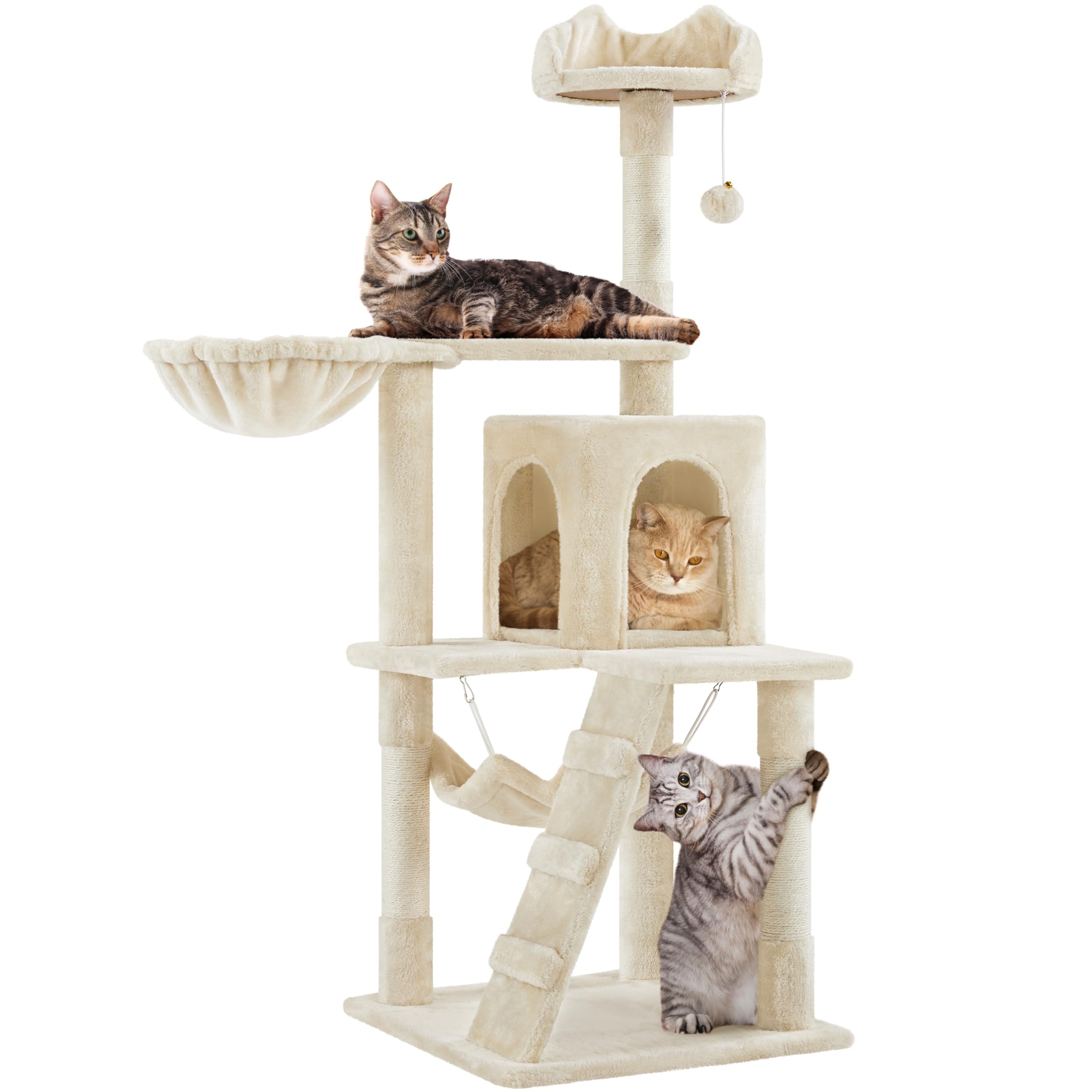 Yaheetech Cat Tree, 54in Tall Cat Tower for Indoor Cats with Extended Platform & Basket, Spacious Cat Condo, Funny Hammock, Scra