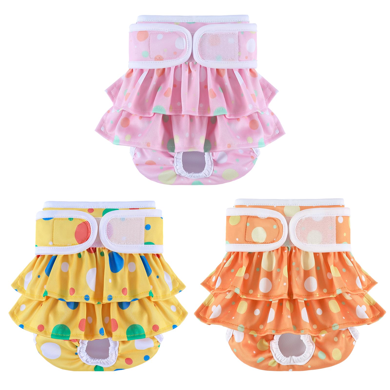 Washable Dog Diapers Female 3 Pack Reusable Highly Absorbent Puppy Diapers, Premium Doggie Diapers, Durable Leak-Proof Dot Doggy