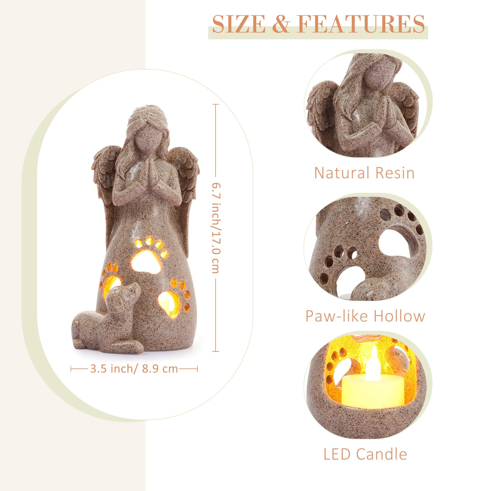 Bearae Dog Sympathy Gift - Candle Holder & Angel Statue For Pet Memorial