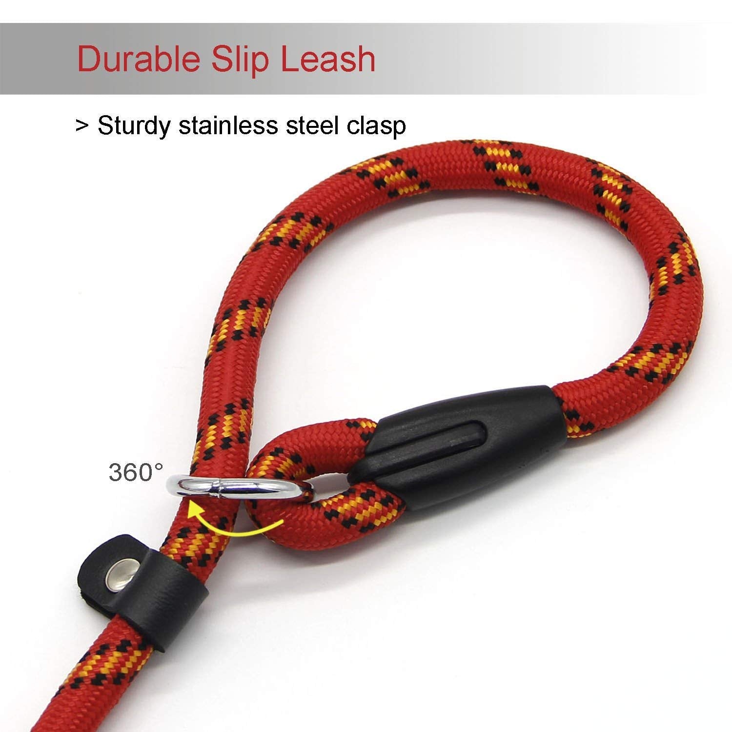 Dog Rope Leash, 5 Ft Pet Slip Lead, Dog Training Leash, Standard Adjustable Pet Nylon Leash For Small Medium Dogs 10-80 Lb Walking(Red)